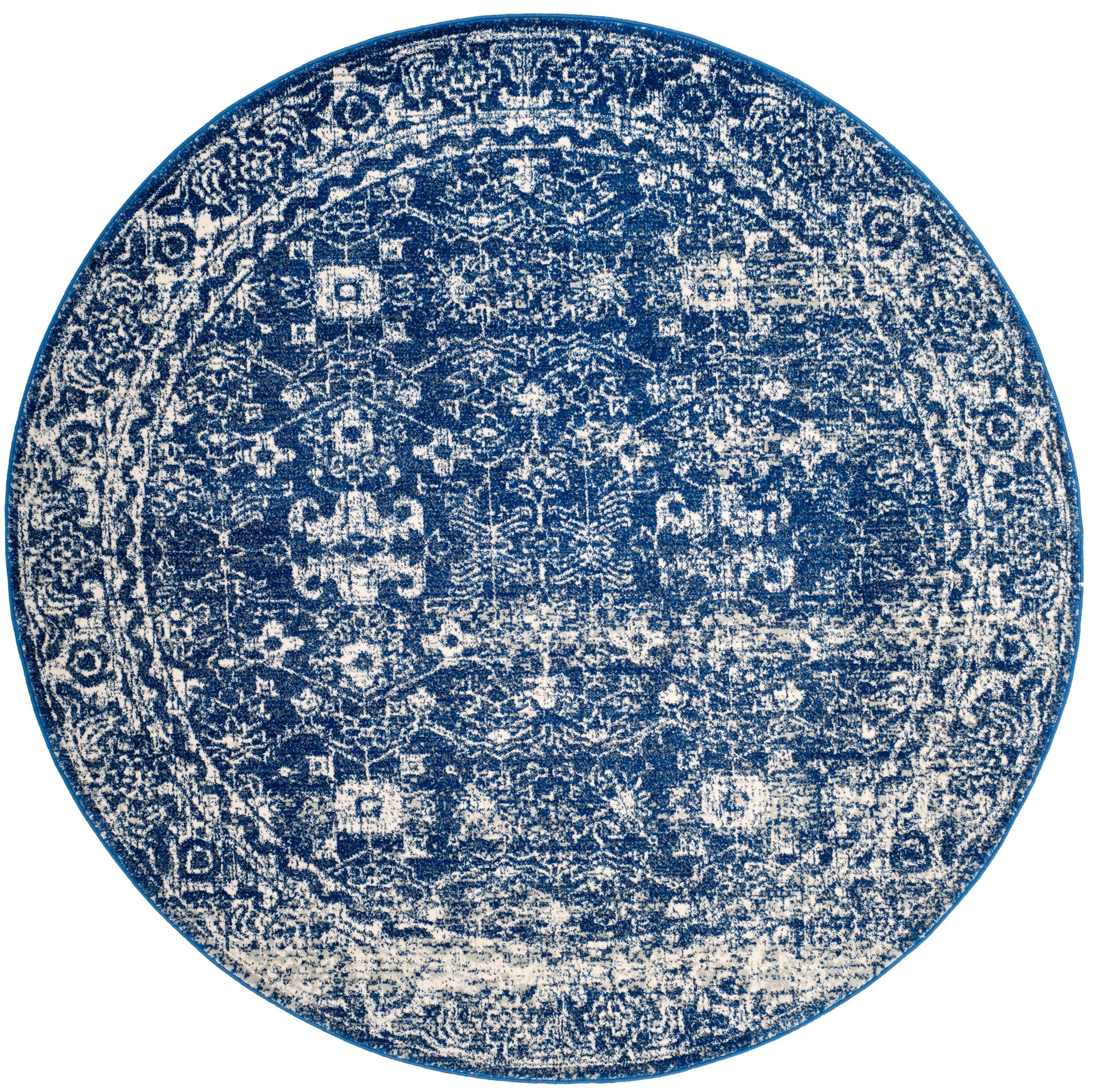 Evoke EVK270 Power Loomed Accent Rug Navy / Ivory 3' X 3' Round - Safavieh.