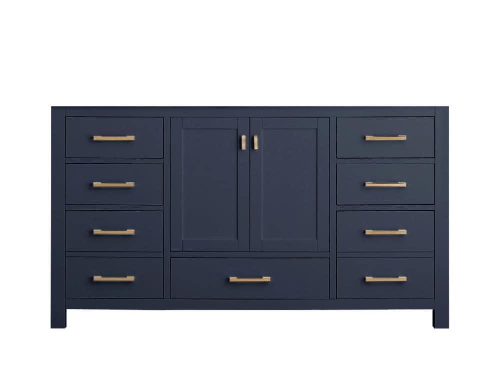 Navy Blue Solid Wood 60" Freestanding Vanity Base