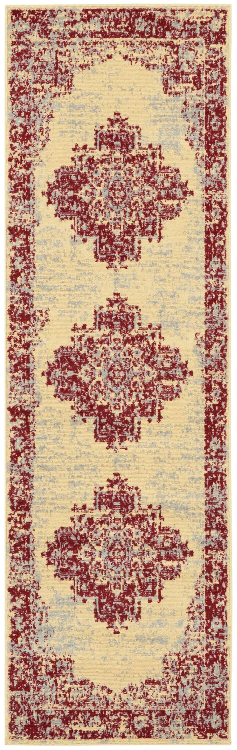 Nourison Grafix GRF14 Indoor Area Rug - Cream/Red 2'3" x 7'6"