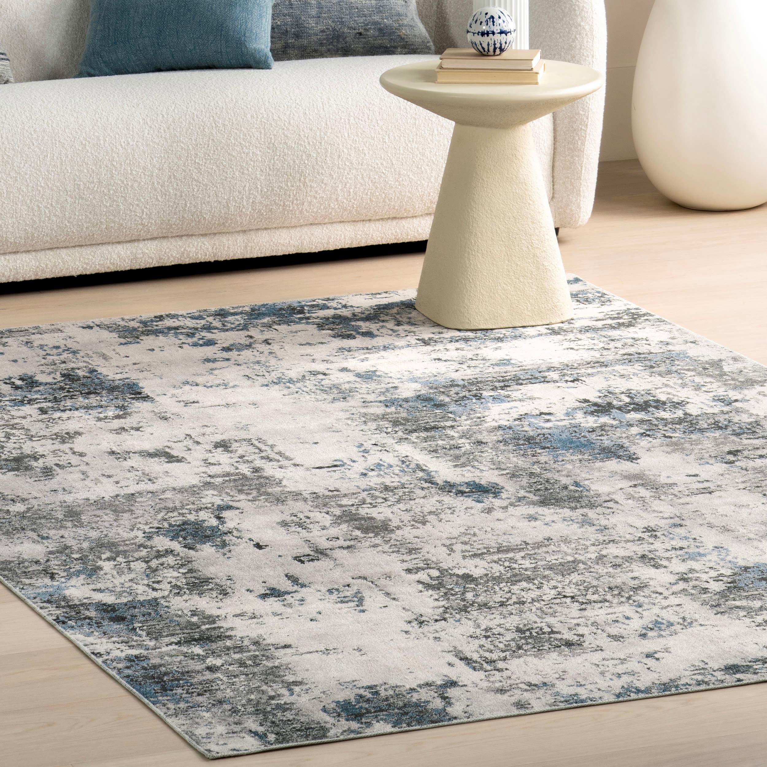 Nuloom Dali Abstract 3x5 Machine Washable Accent Indoor Area Rug for Living Room Bedroom Dining Room Entryway Kitchen, Blue Grey/Ivory