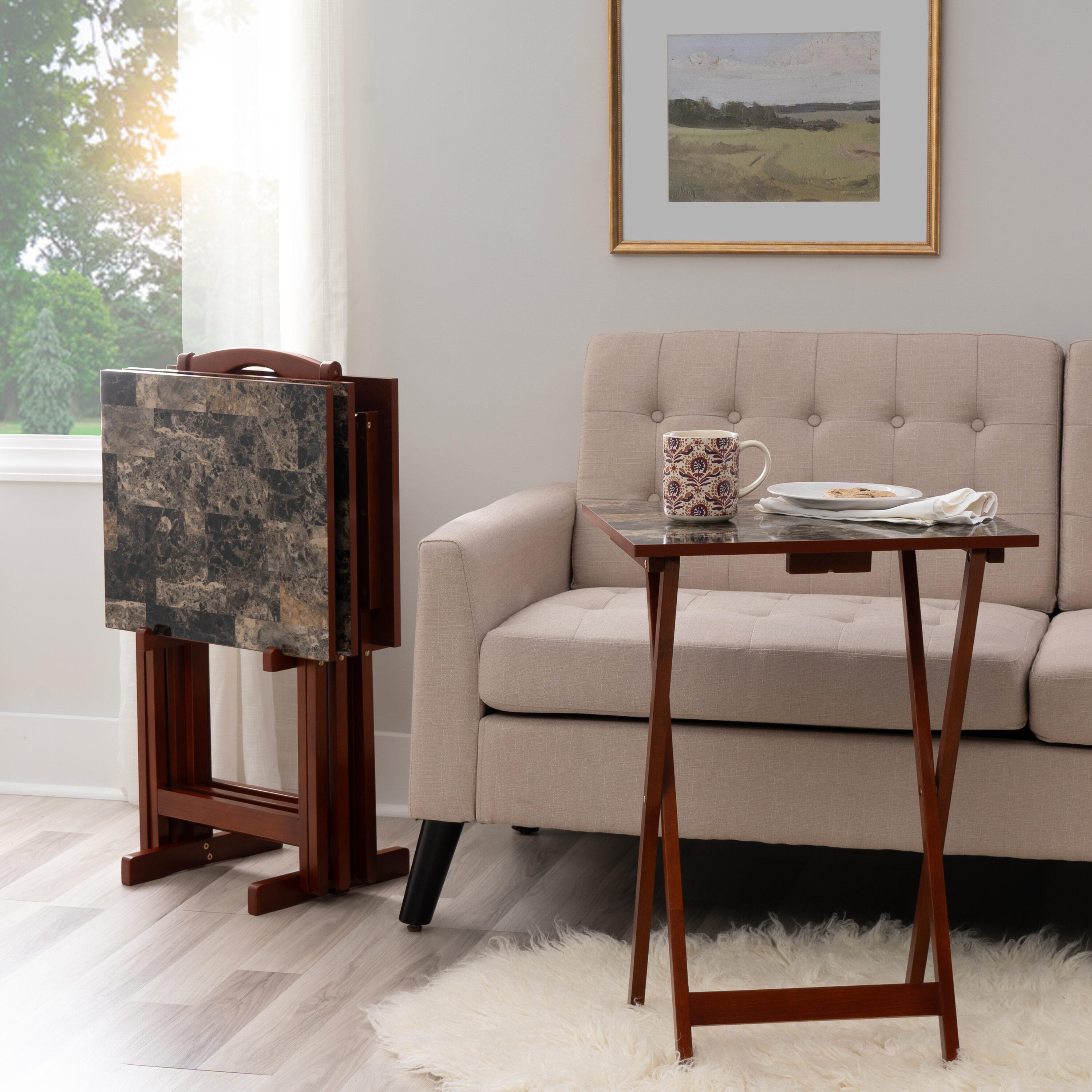 LeCeleBee Home Decor Tray Table Set, Faux Marble, Brown