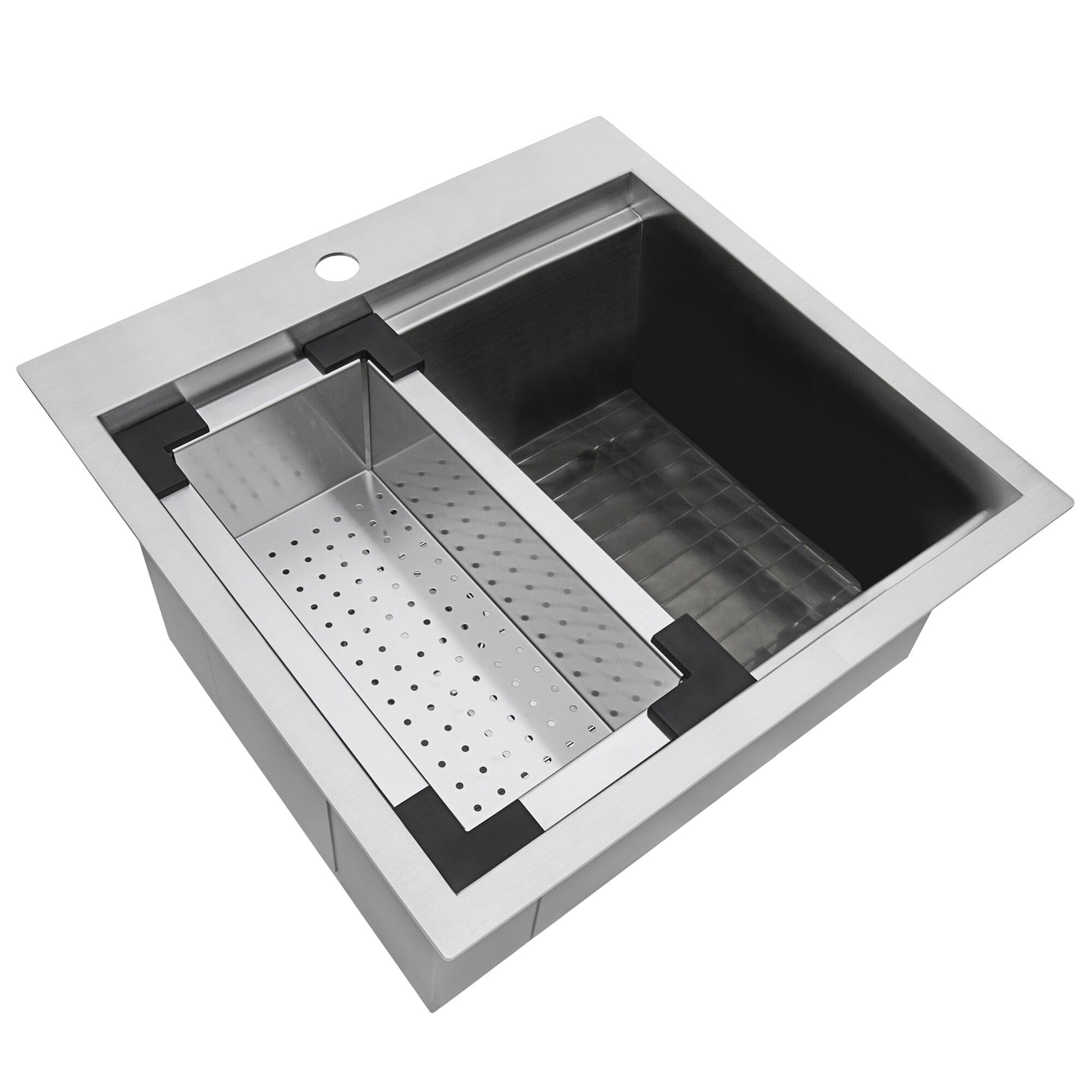 Ruvati 21 x 20 inch RV Workstation Drop-in Topmount Bar Prep Kitchen Sink 16 Gauge Stainless Steel
