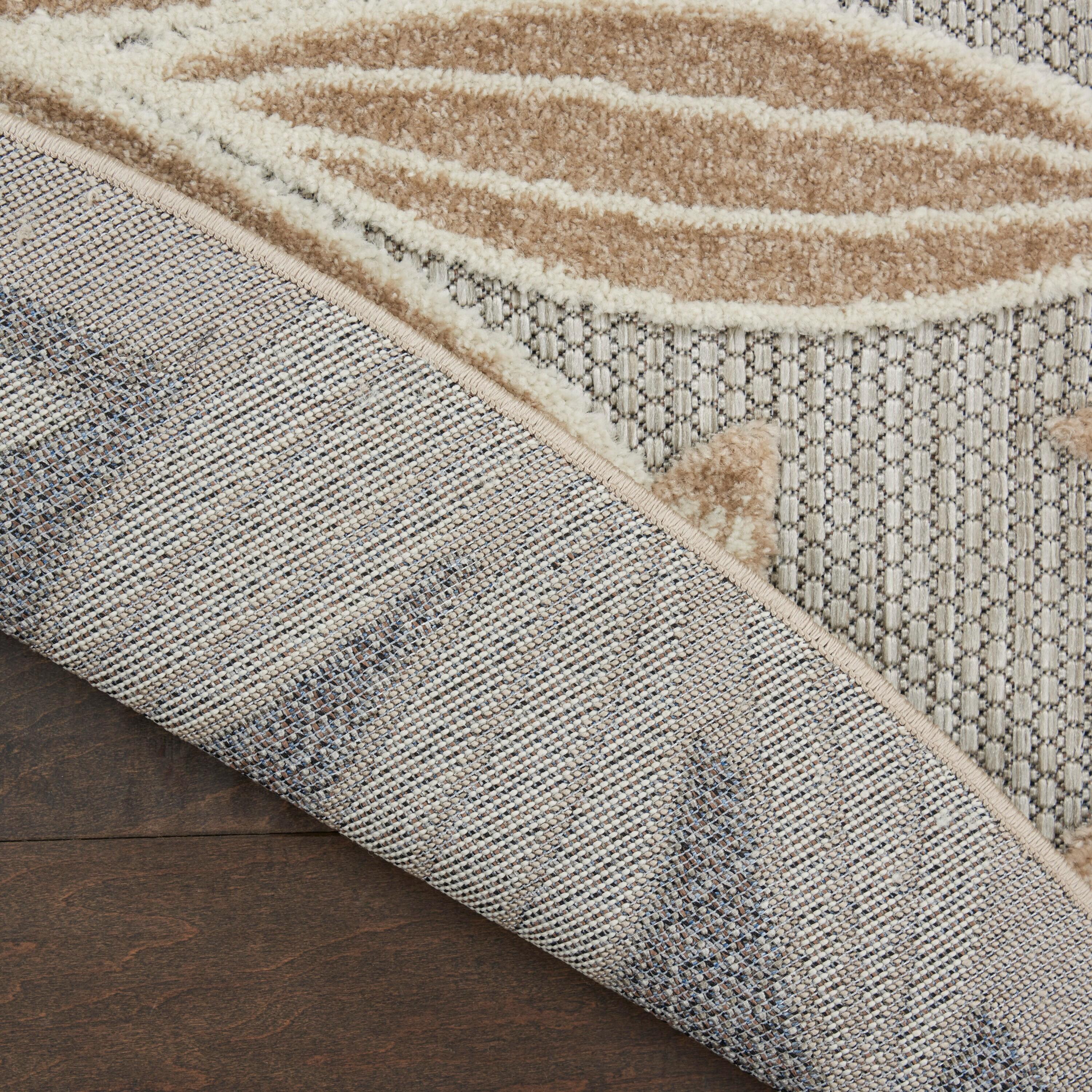Nourison Aloha Floral Leaf Flatweave High-Low Indoor Outdoor Round Rug Natural 5'3" x 5'3"