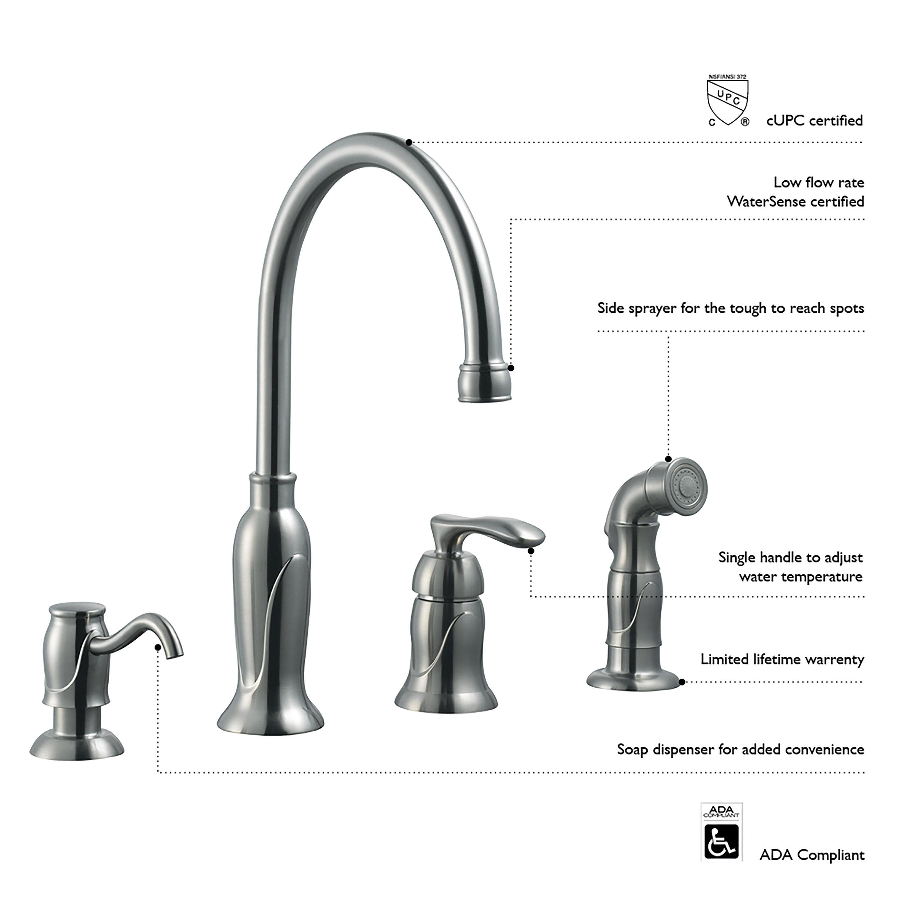 Alcott Hill® Alcott Hill® Helen Kitchen Faucet with Side Spray and Soap Dispenser