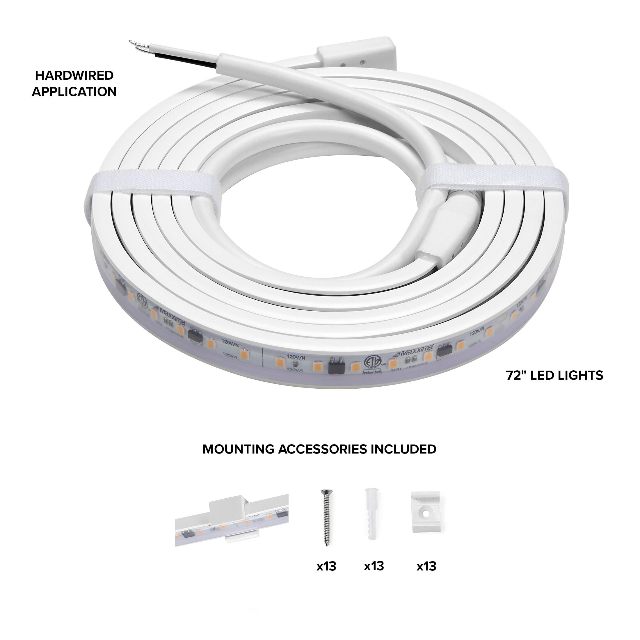 Maxxima 72 in. LED Under Cabinet Strip Light, Hardwired, 2760 Lumens, 3000K Warm White, 120V White Cove Light