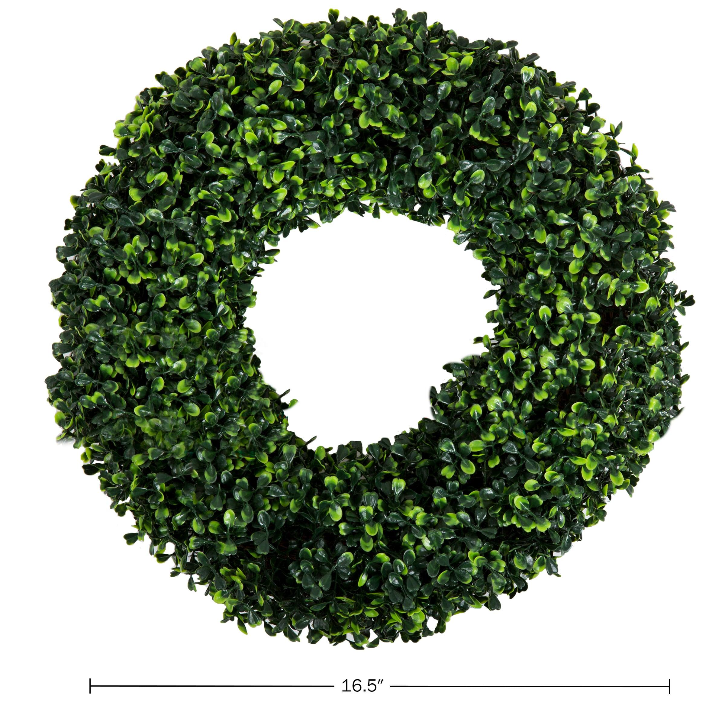 Nature Spring Boxwood Wreath - 16.5-Inch Round UV Resistant Artificial Spring, Summer, Fall, or Winter Wreath - Outdoor/Indoor Wreaths