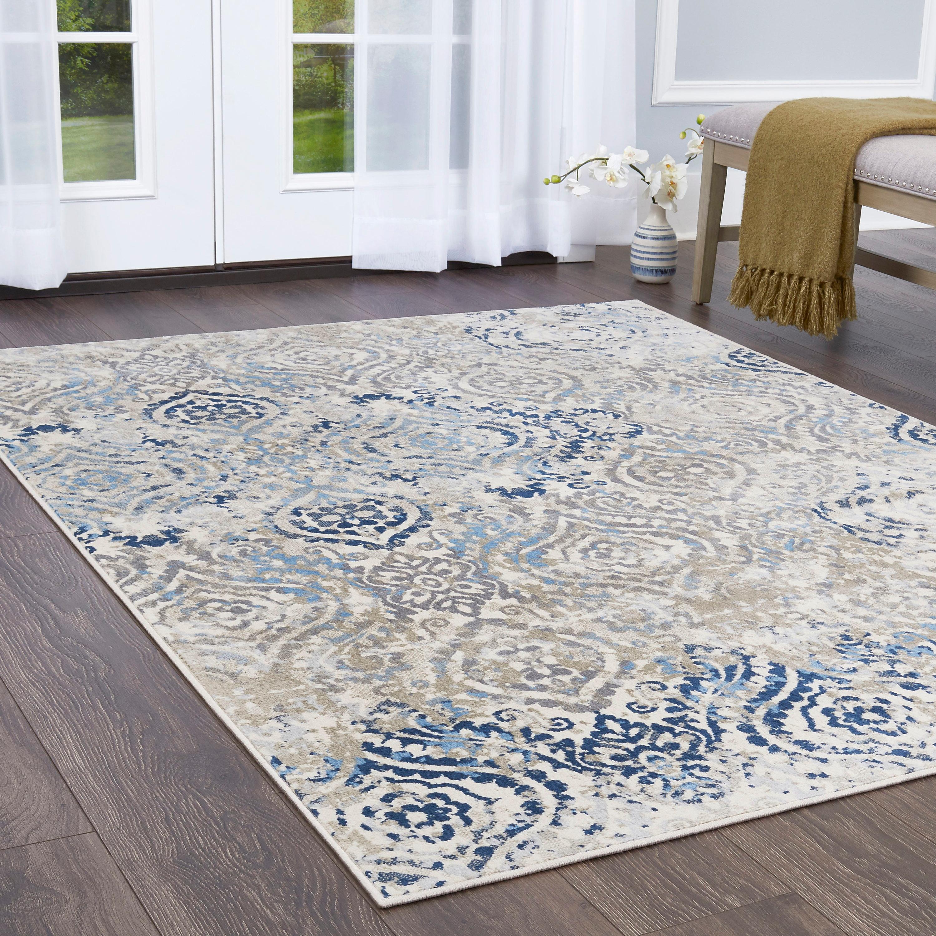 Home Dynamix Melrose Audrey Ogee Damask Area Rug, Ivory/Blue, 9'2"x12'5"