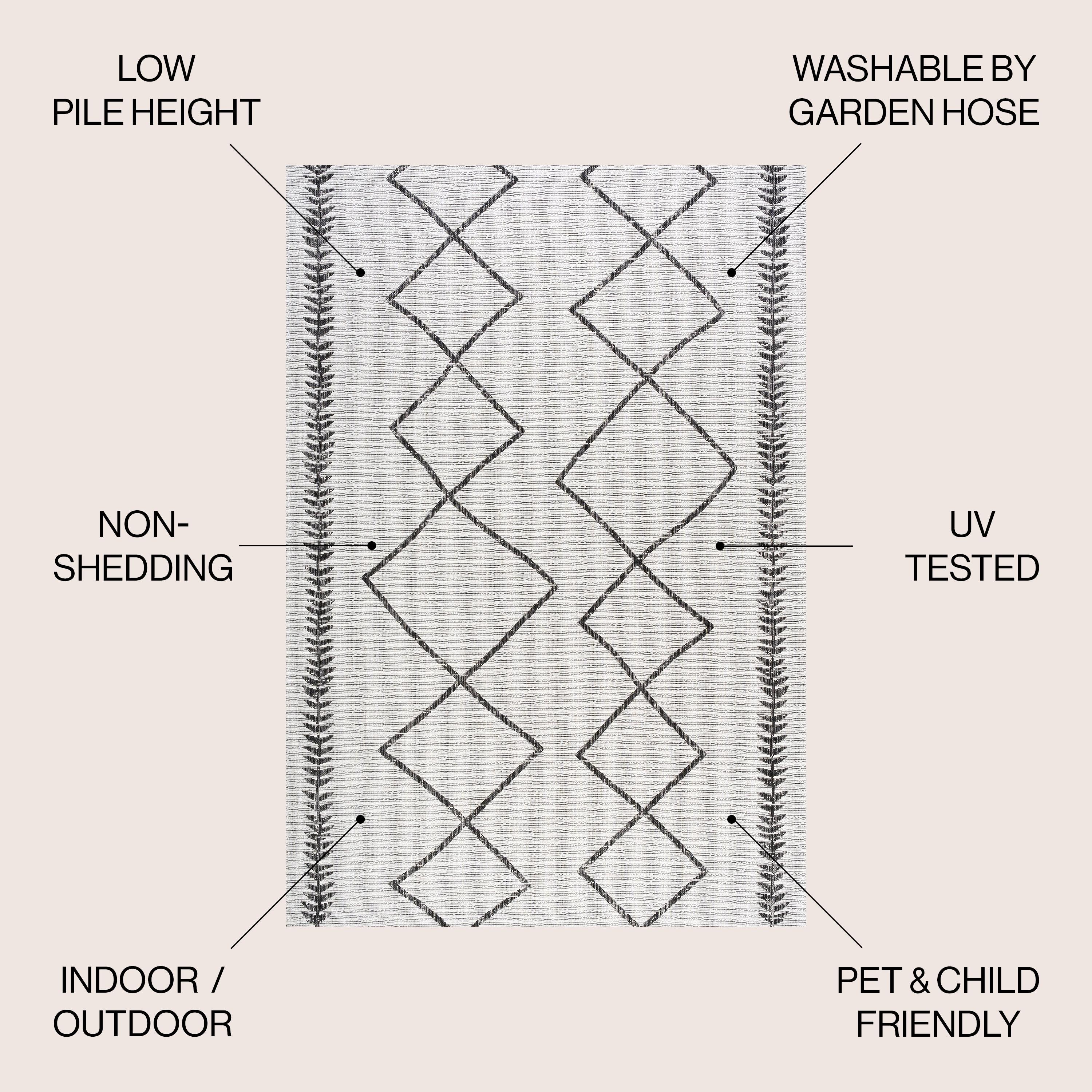 3'x5' Derya  Diamond Trellis Indoor/Outdoor Area Rug, Ivory/Black - JONATHAN Y
