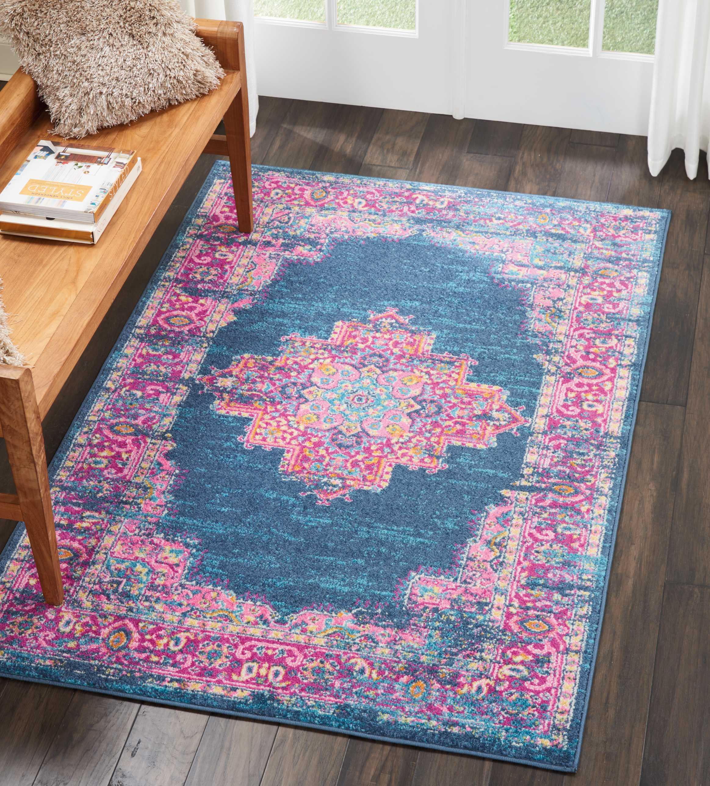 Nourison Passion Medallion Bohemian Indoor Rug Blue 3'9" x 5'9"
