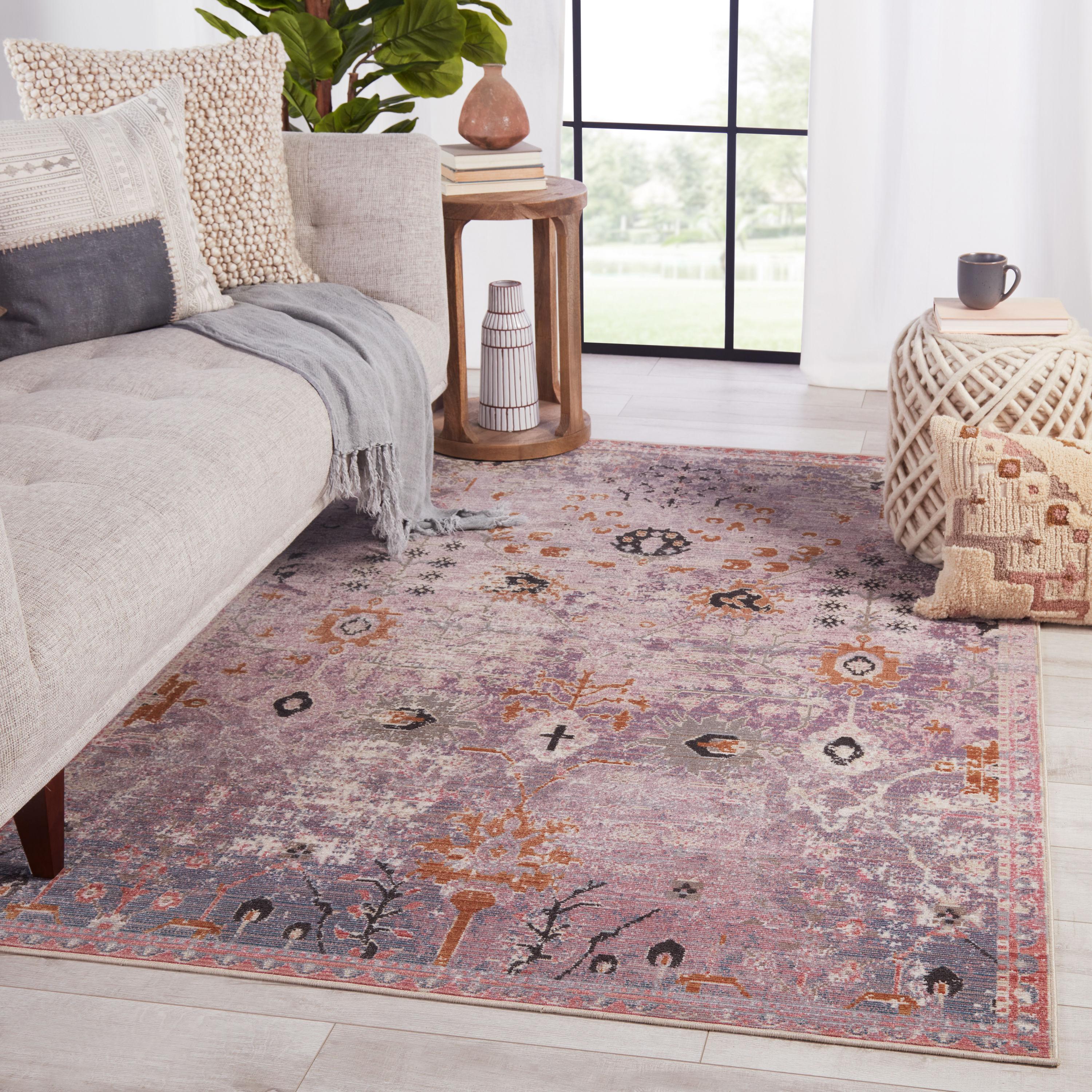2'6"x4' Elva Indoor/Outdoor Oriental Area Rug Purple/Gold - Jaipur Living: Mid-Century Modern Floral, Weather-Resistant