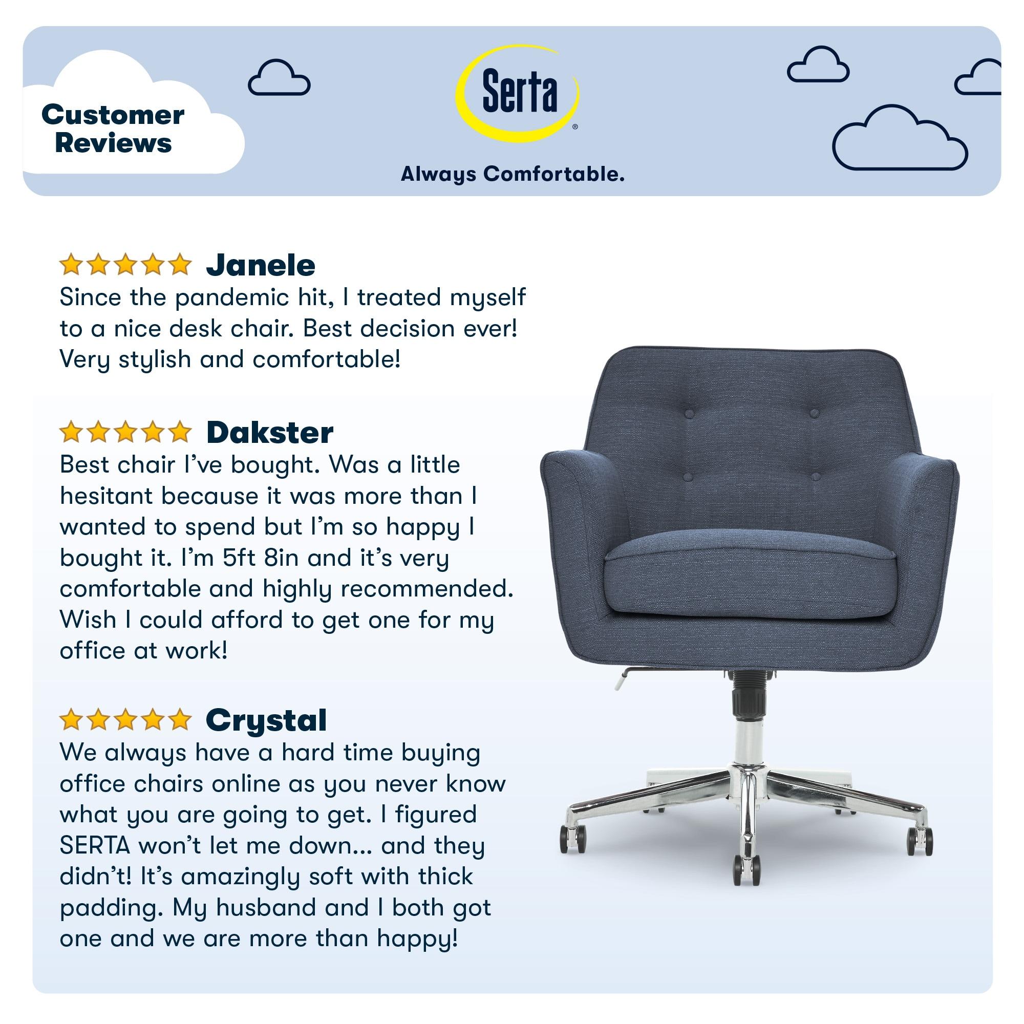 Style Ashland Home Office Chair Sanctuary Blue - Serta: Mid-Century, Adjustable, Twill Fabric