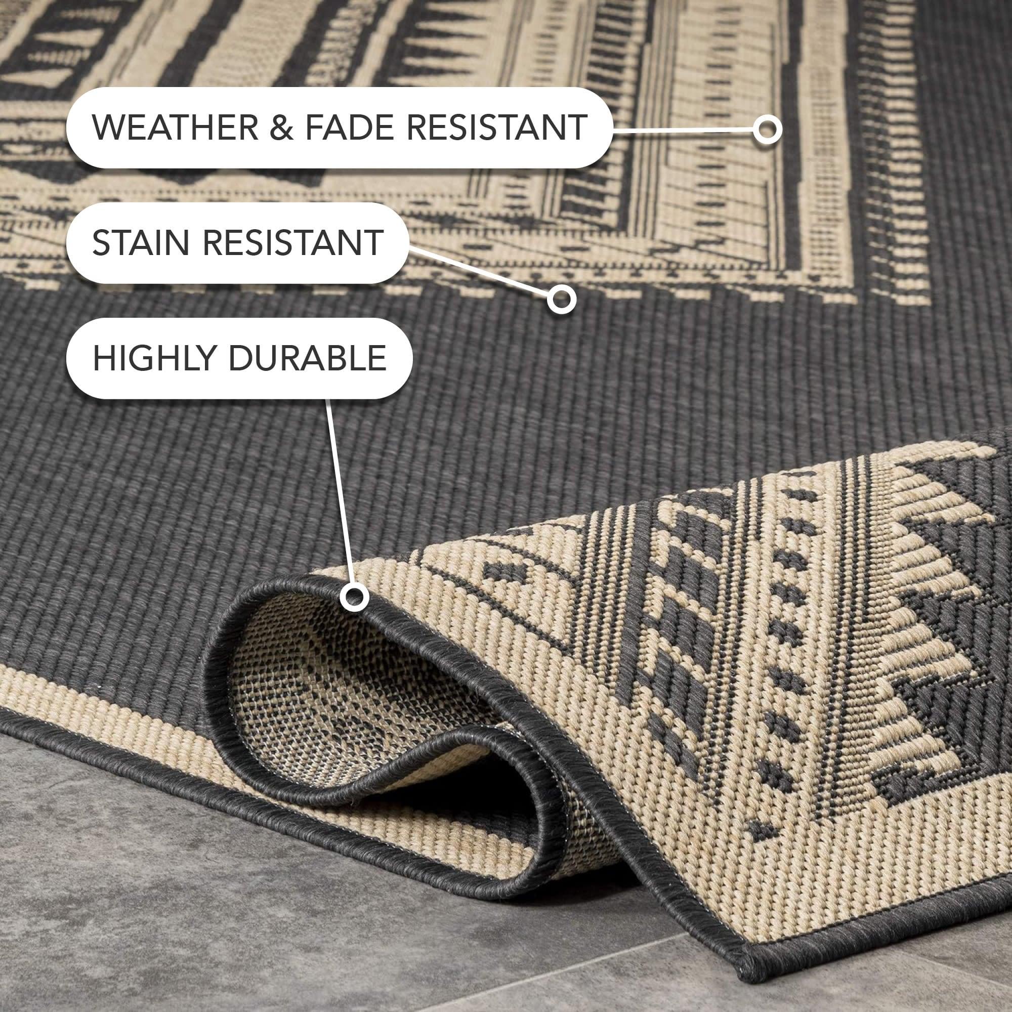 Nuloom Landry Geometric 4x6 Indoor/Outdoor Area Rug for Living Room Patio Deck Front Porch Kitchen, Charcoal/Ivory