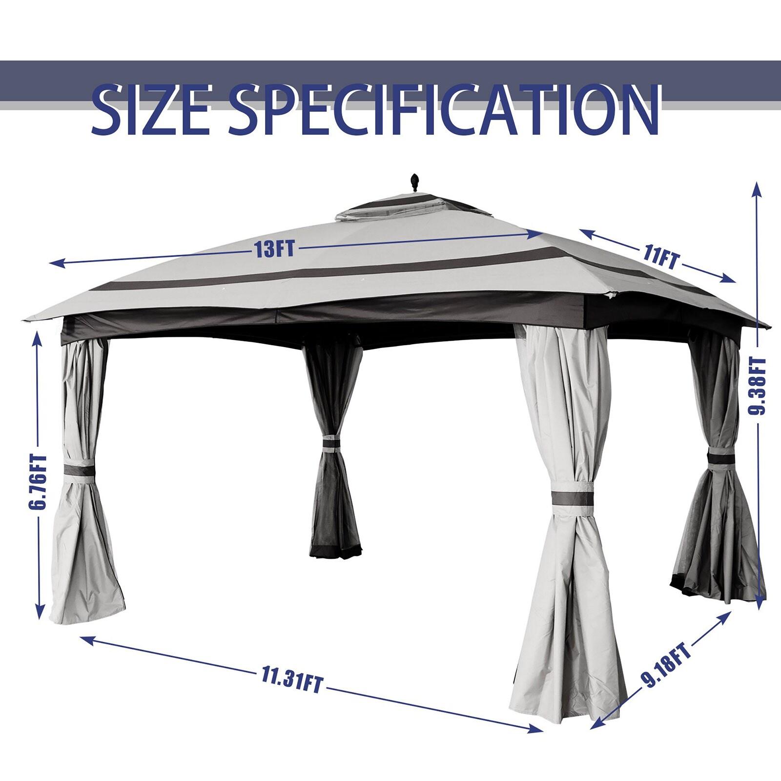 12 Ft. W x 10 Ft. D Soft Top Steel Patio Gazebo with Curtain and Netting