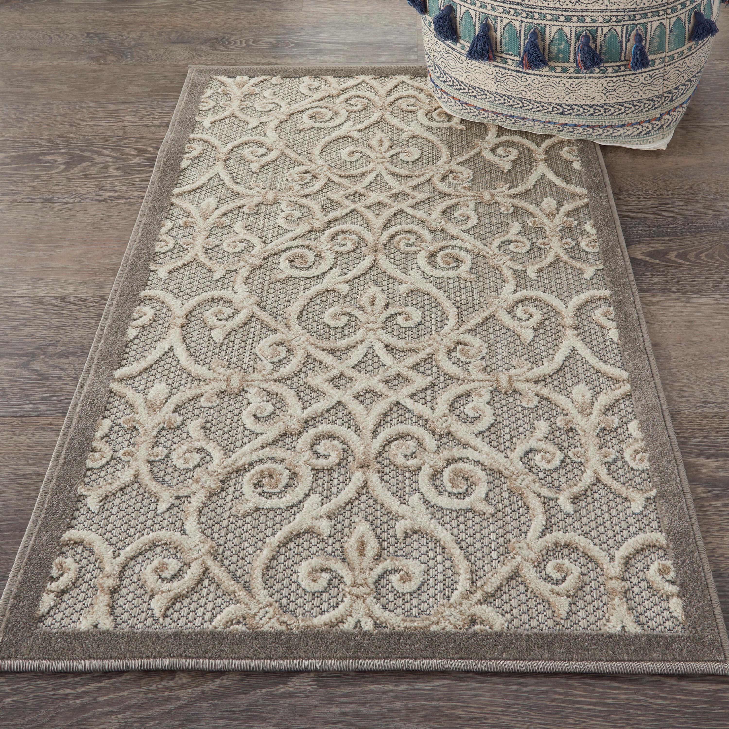 Nourison Aloha Contemporary Scroll Flatweave High-Low Indoor Outdoor Area Rug Natural 2'8" x 4'