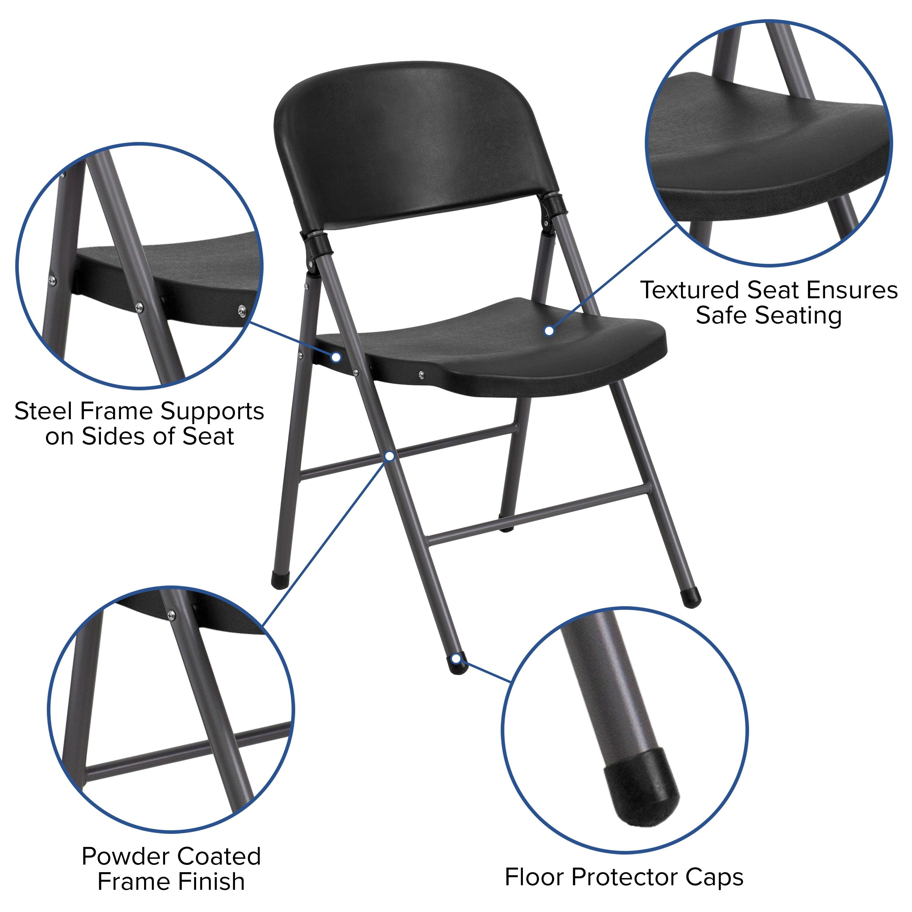 Flash Furniture HERCULES Series 330 lb. Capacity Black Plastic Folding Chair with Charcoal Frame