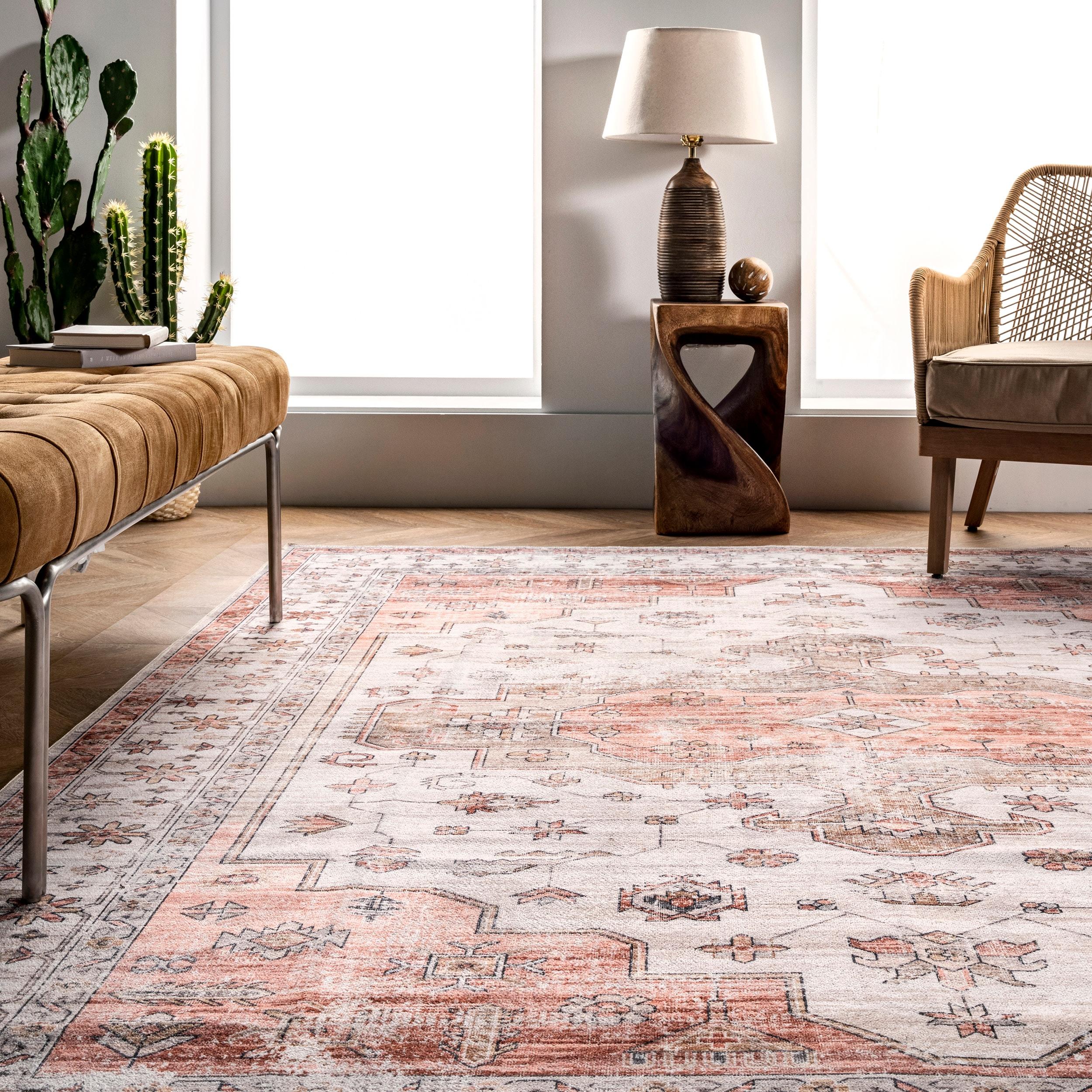 nuLOOM Banks Vintage Machine Washable Area Rug, 6', Beige