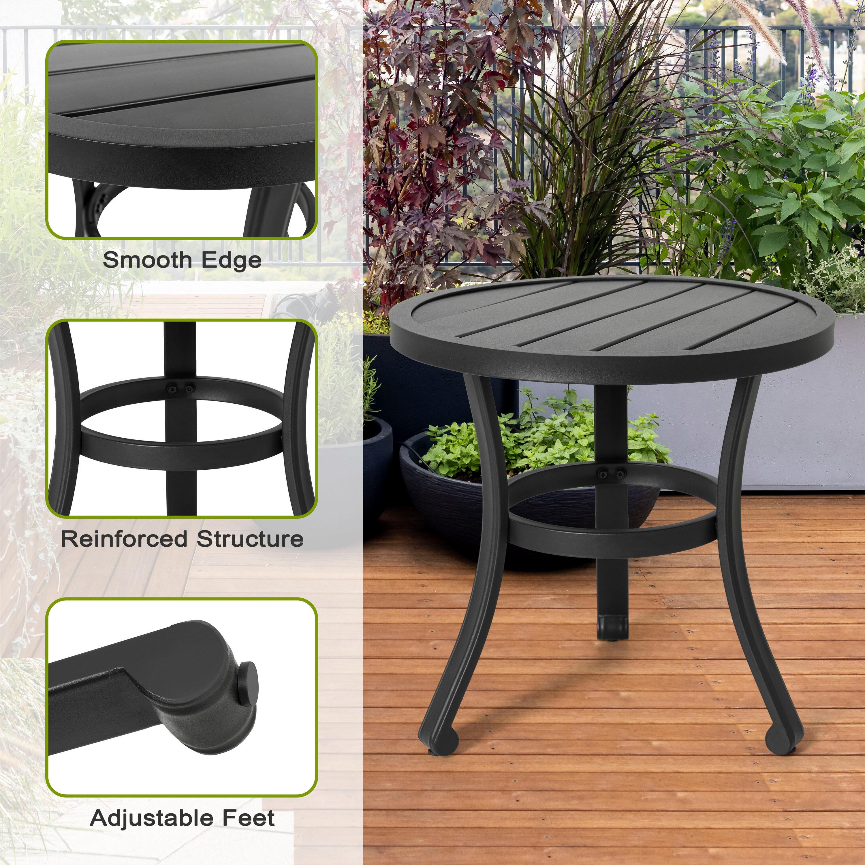 Nuu Garden Outdoor Metal Side Table, Weather Resistant 20’’ Patio Table, Outdoor Bistro Table, Outside End Table for Patio, Pool, Deck, Balcony, Porch, Outdoor or Indoor Use, Black