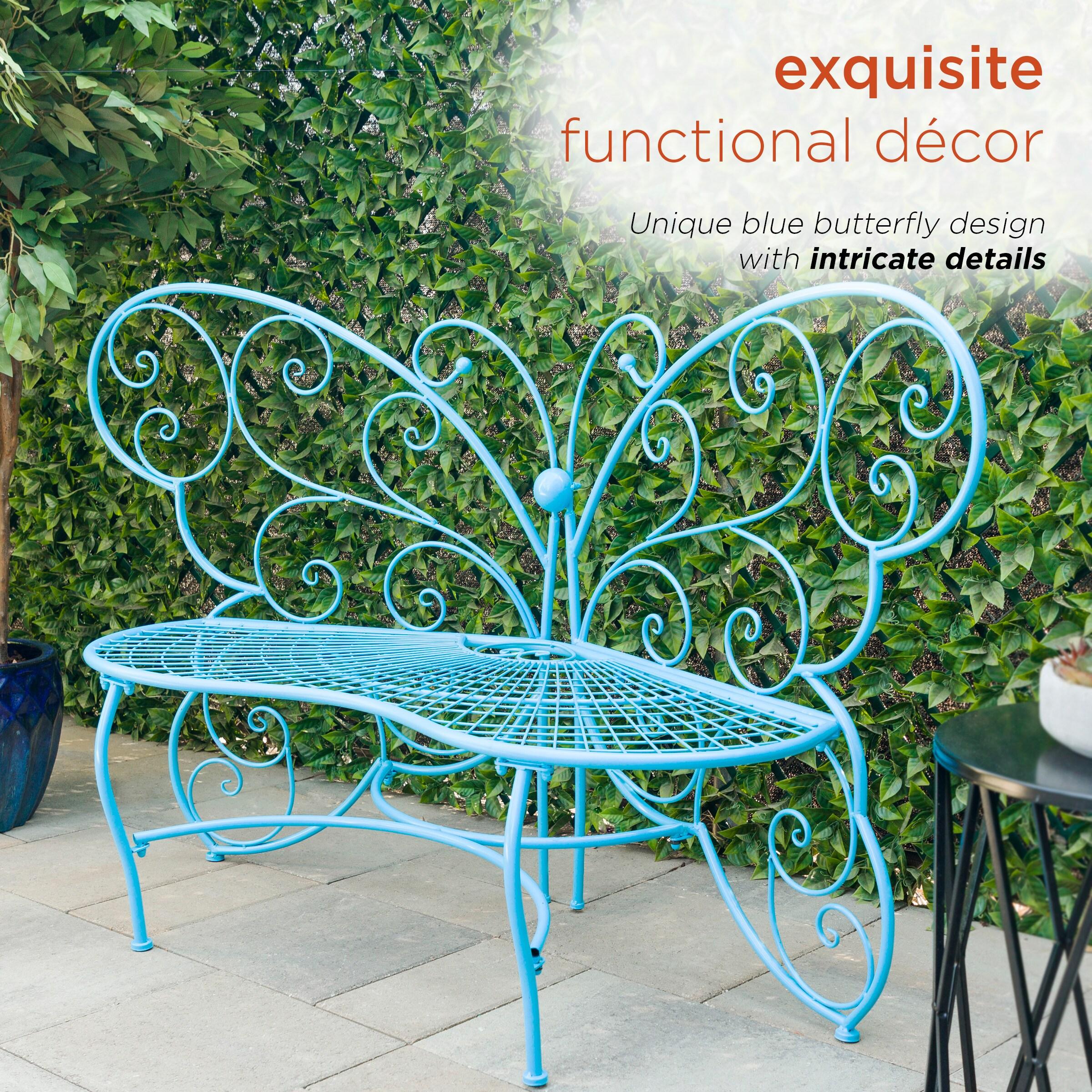 38" x 62" Metal Butterfly Outdoor Bench Blue - Alpine Corporation