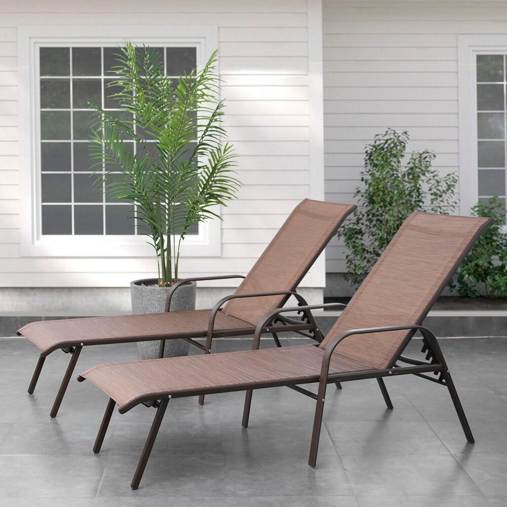Crestlive Products Set of 2 Outdoor Chaise Lounge Steel Patio Chairs, Brown
