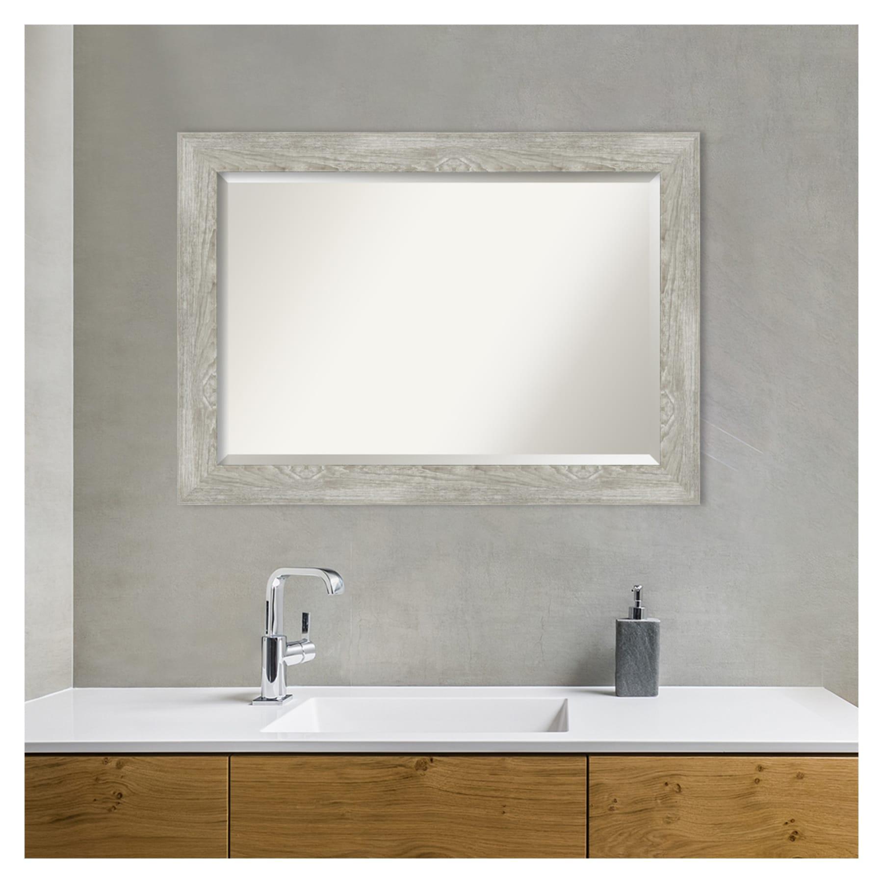 Amanti Art Beveled Bathroom Wall Mirror - Dove Greywash Frame Outer Size: 42 x 30 in