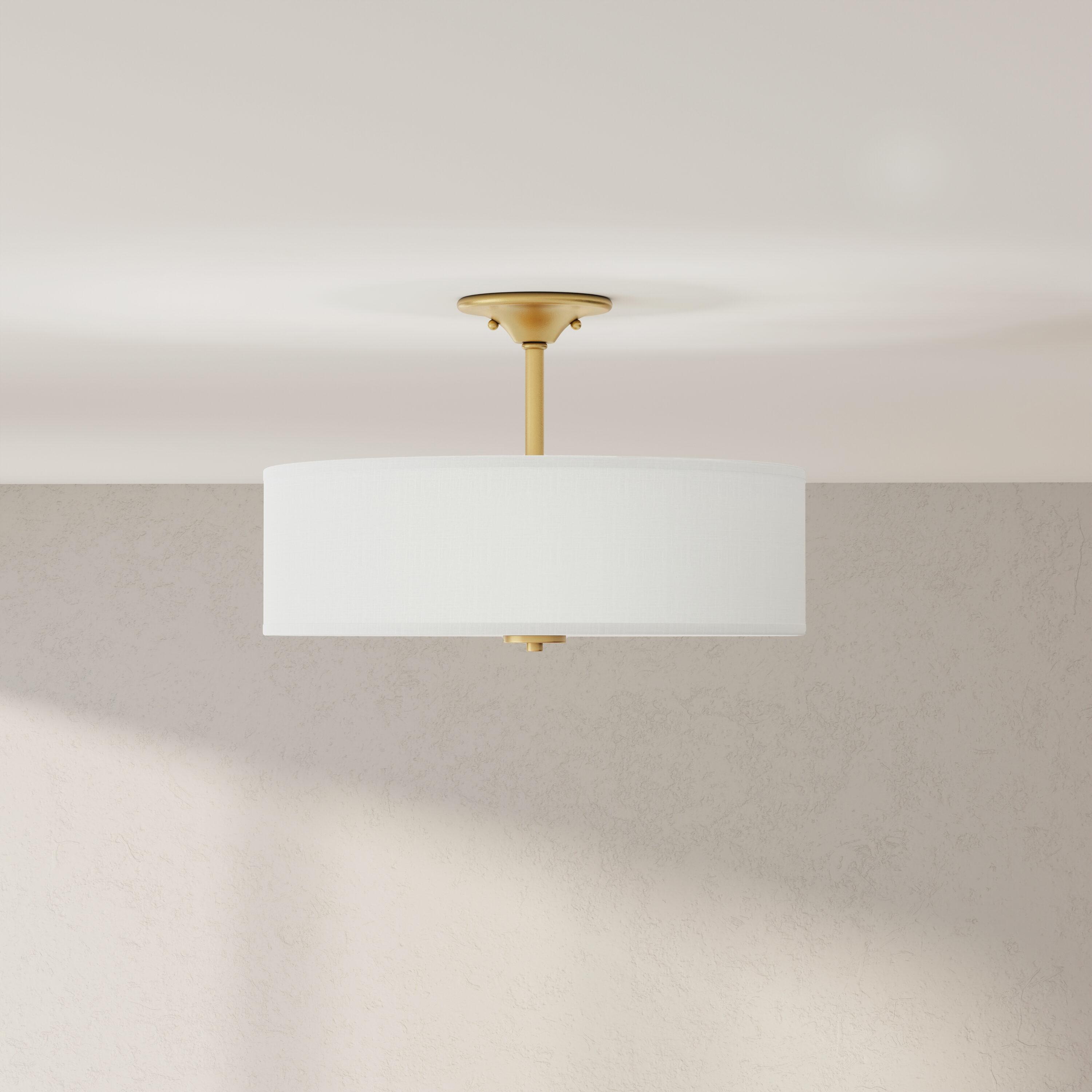 Progress Lighting, Inspire Collection, 3-Light Semi-Flush Mount, Satin Brass, Summer Linen Shade