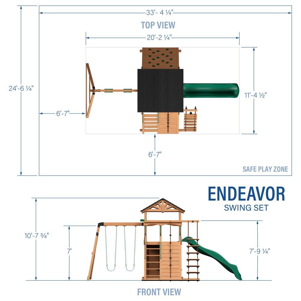 Backyard Discovery Endeavor Cedar Wood Swing Set, Slide, Play Deck, Rock Wall, Rope Ladder