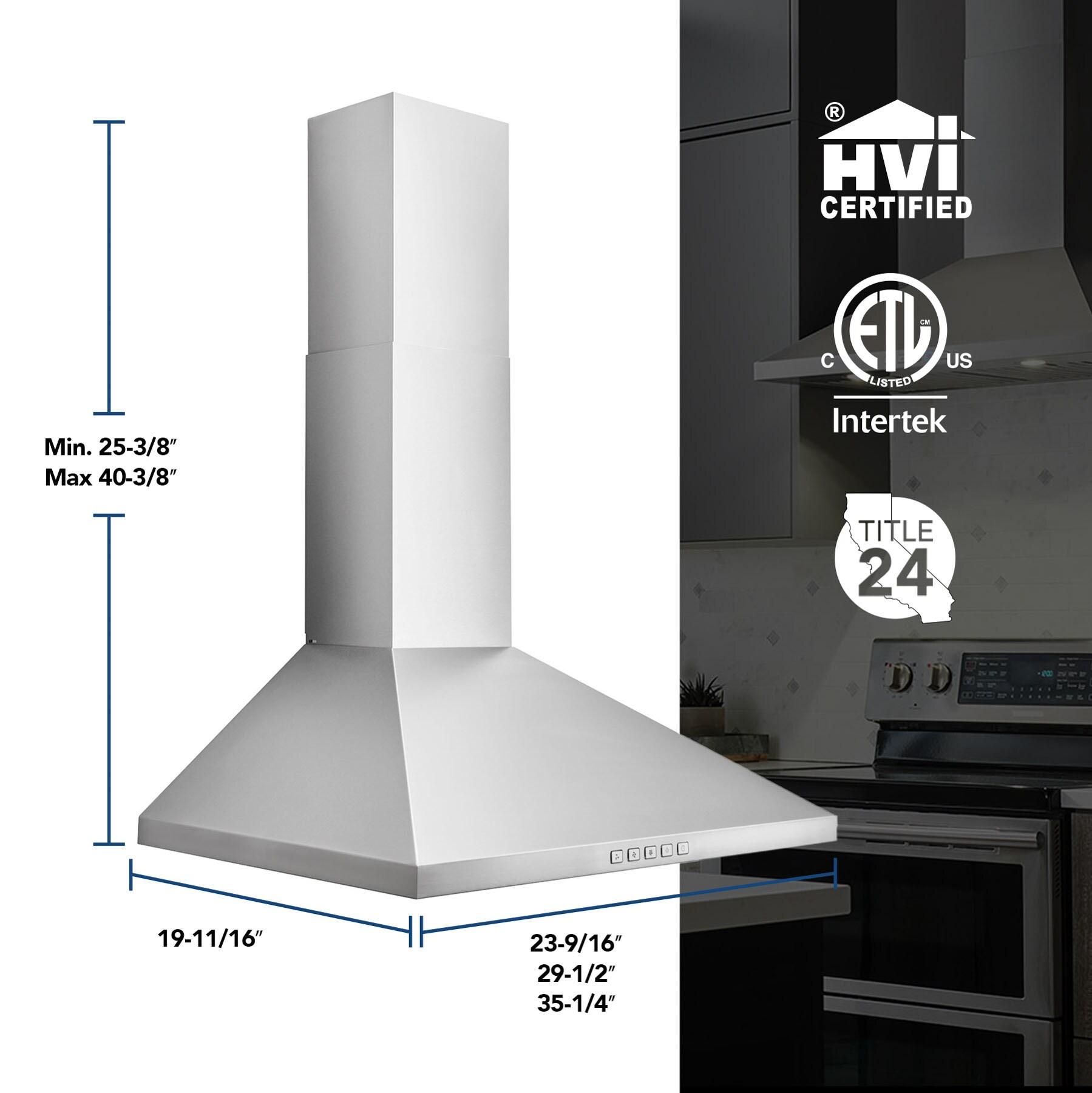 Broan-NuTone 24" Pyramidal Chimney Range Hood with LED Lighting, Convertible Wall-Mount Kitchen Chimney Vent Hood, 450 Max CFM, Stainless Steel