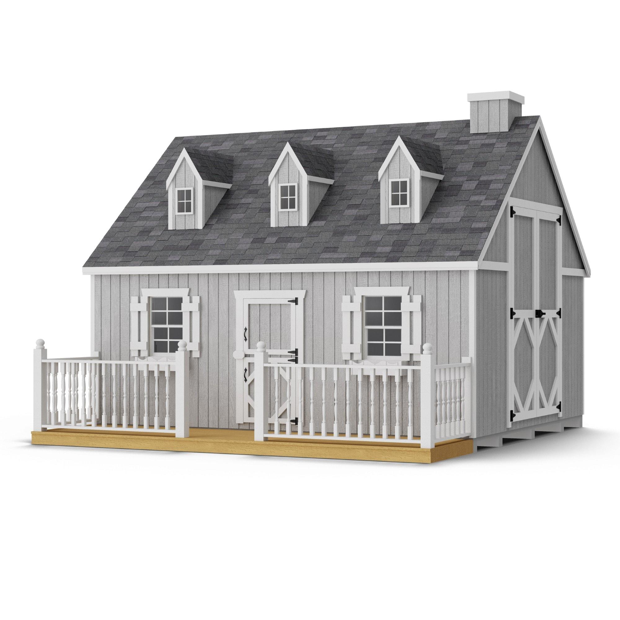 Little Cottage Co. 10x12 Cape Cod Playhouse with Floor, Deck and Rail, and Loft, Outdoor Wood Do-It-Yourself Kit