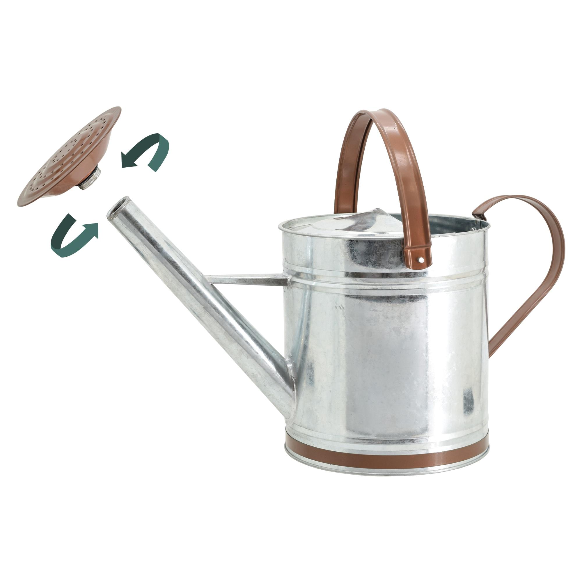 Classic 1.3 Gallon Galvanized Metal Watering Can with Brown Handles