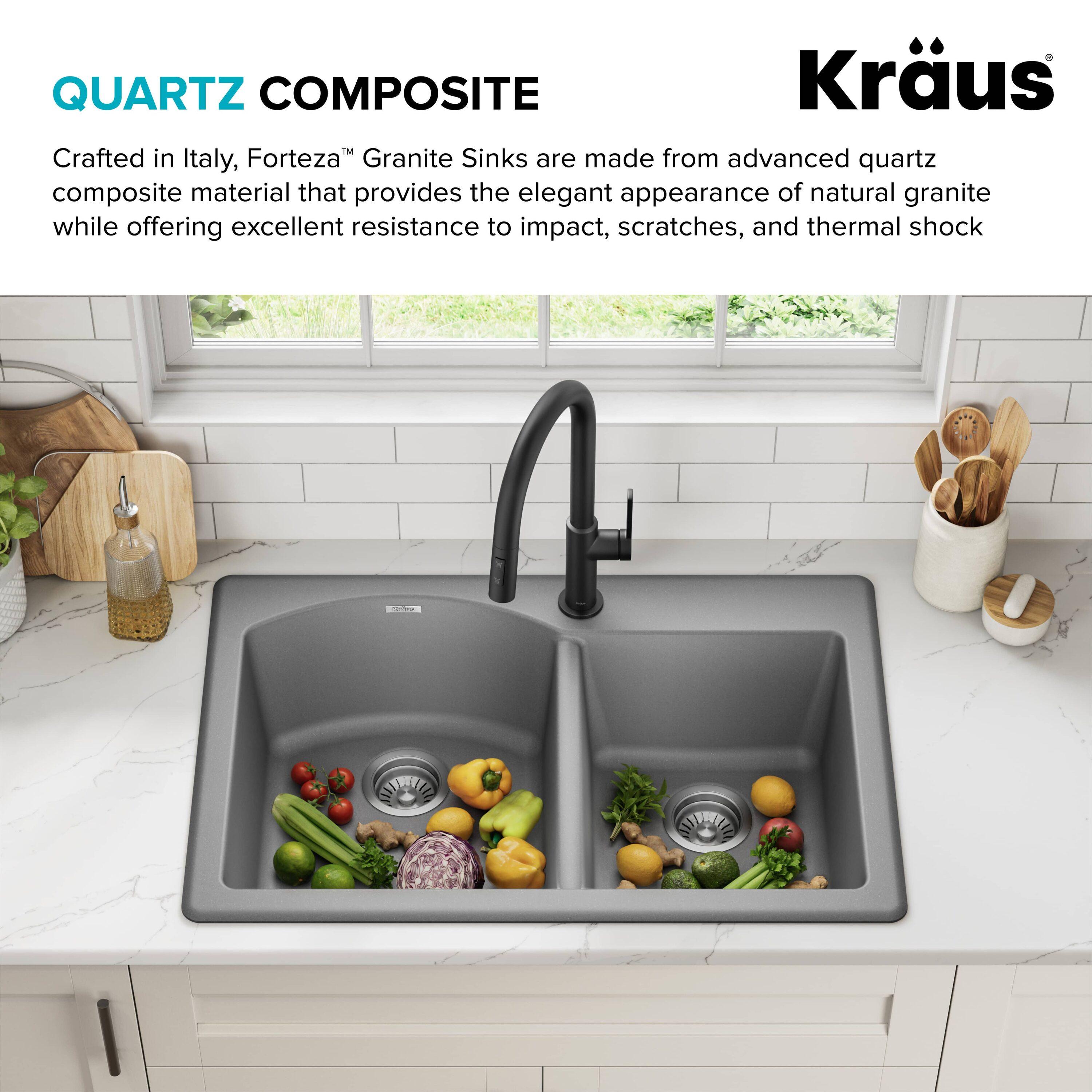 KRAUS Forteza™ 33" L Dual Mount 60/40 Double Bowl Granite Kitchen Sink