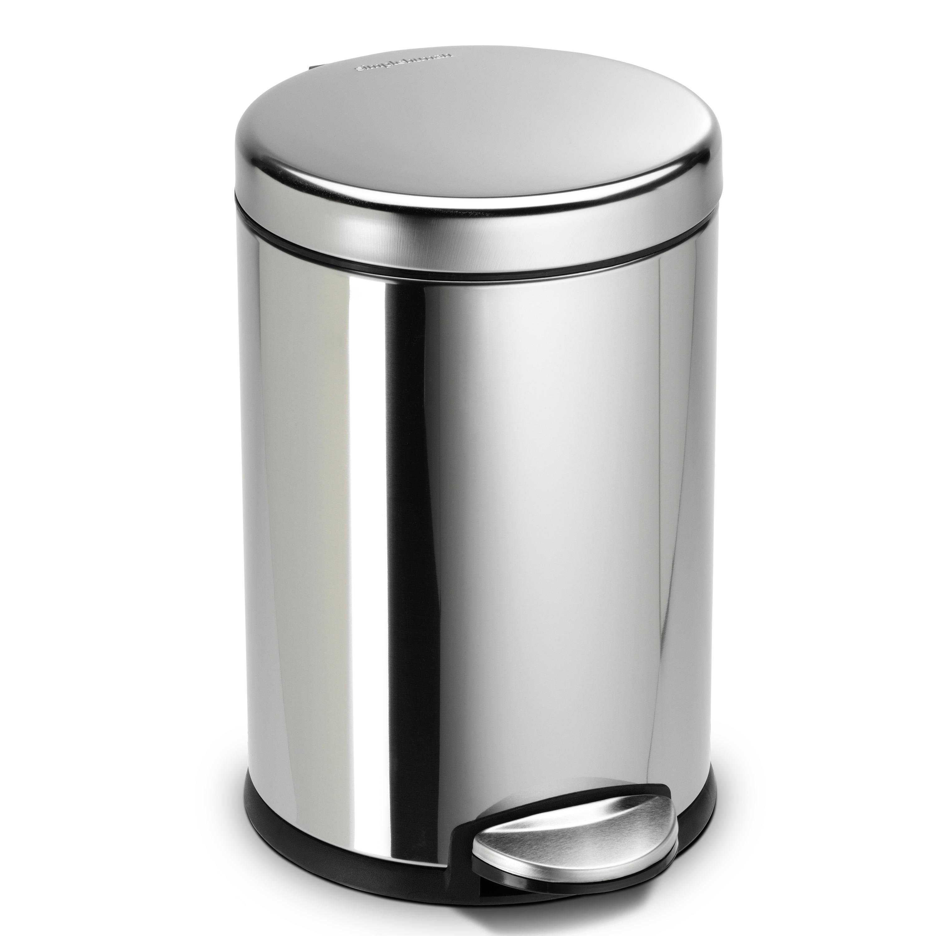 Polished Stainless Steel Round Step Trash Can with Pedal, 1.2 Gallon