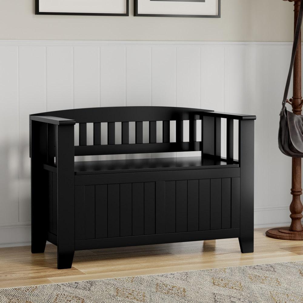 Simpli Home Acadian Solid Wood Entryway Storage Bench with Lift-Top Lid and Dual Compartments