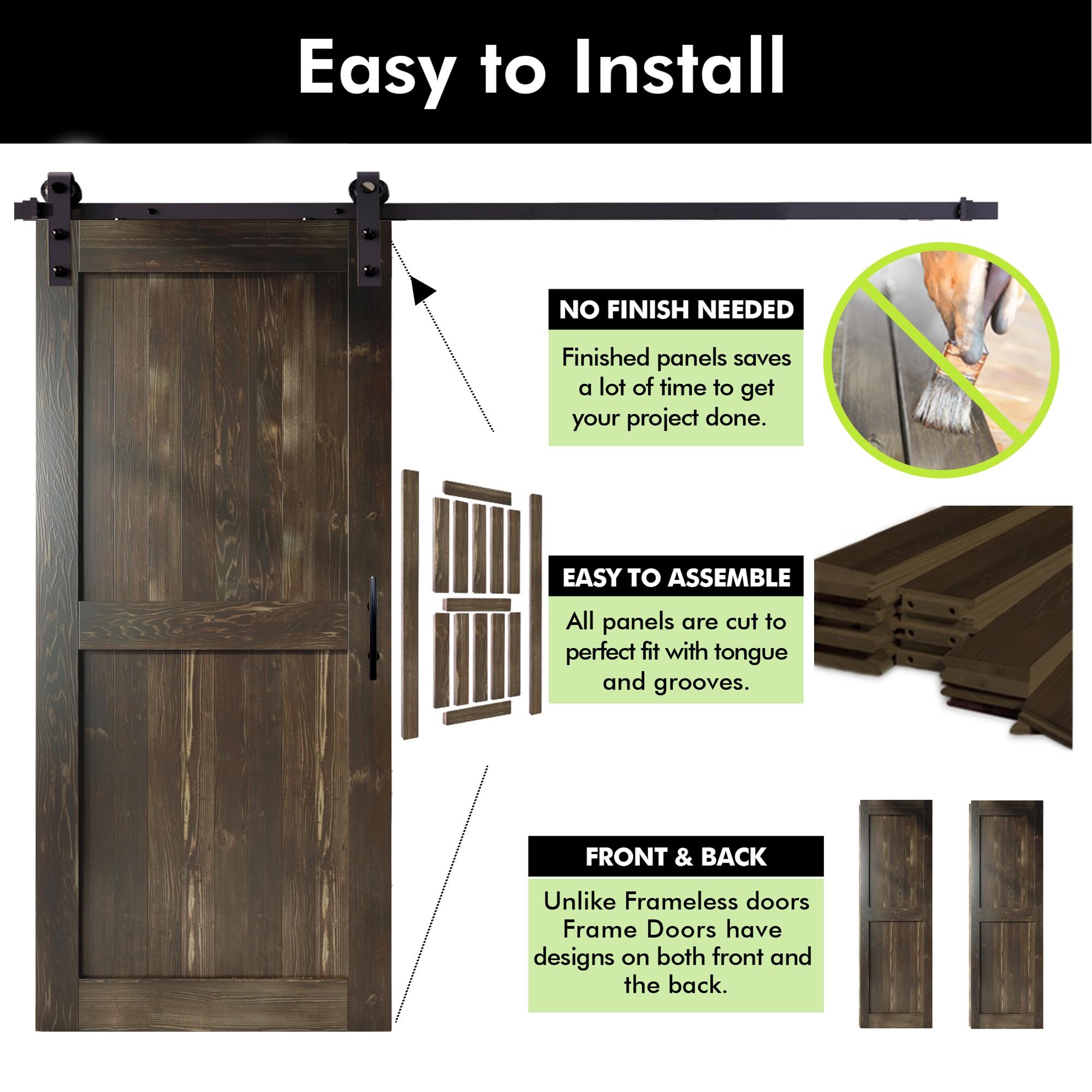 Homacer H Design Color Solid Pine Wood Unassembled Door with Black Rustic Installation Hardware Kit