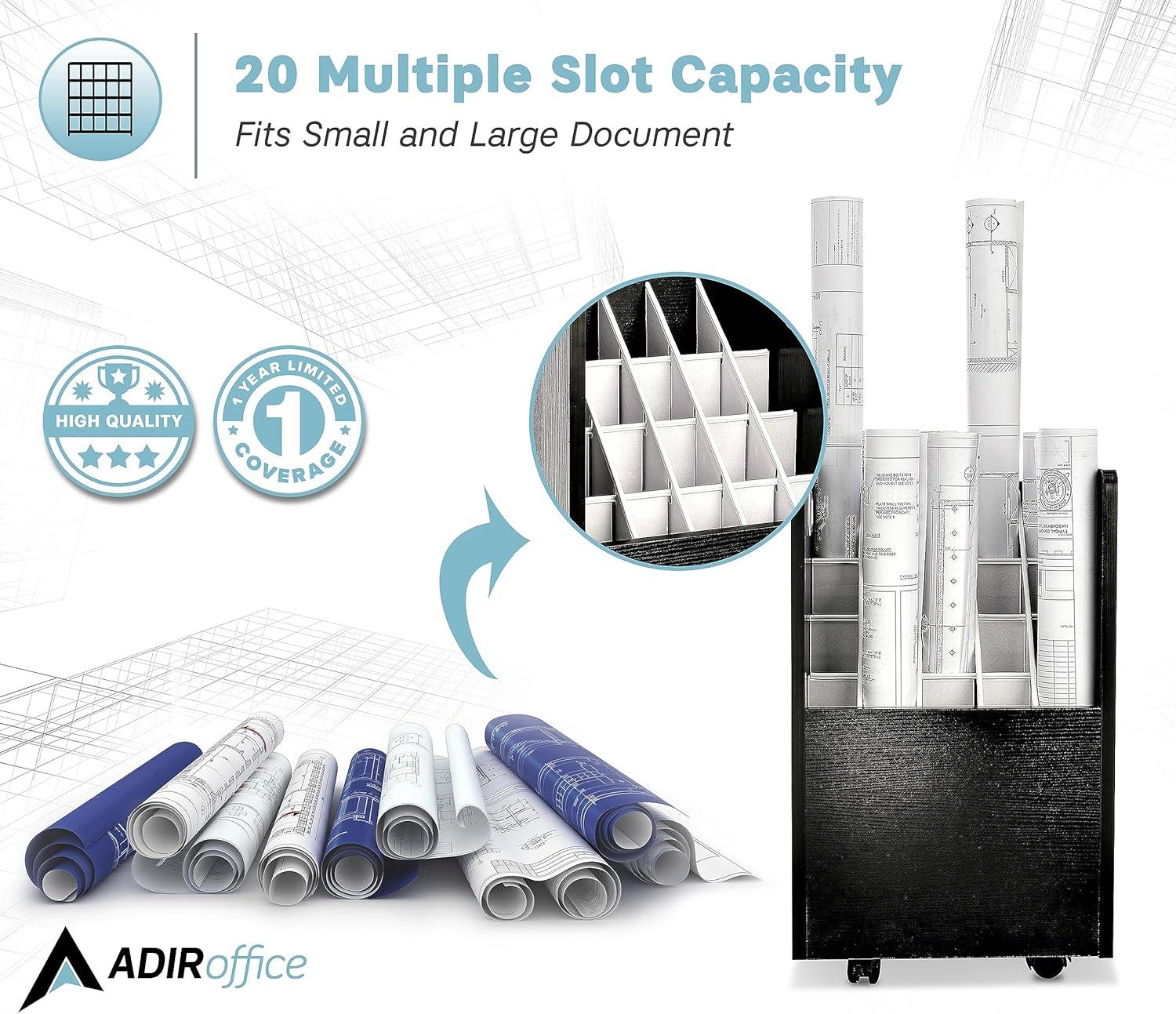 20-Slot Mobile Rolling Wood Blueprint Roll File Large Document Organizer
