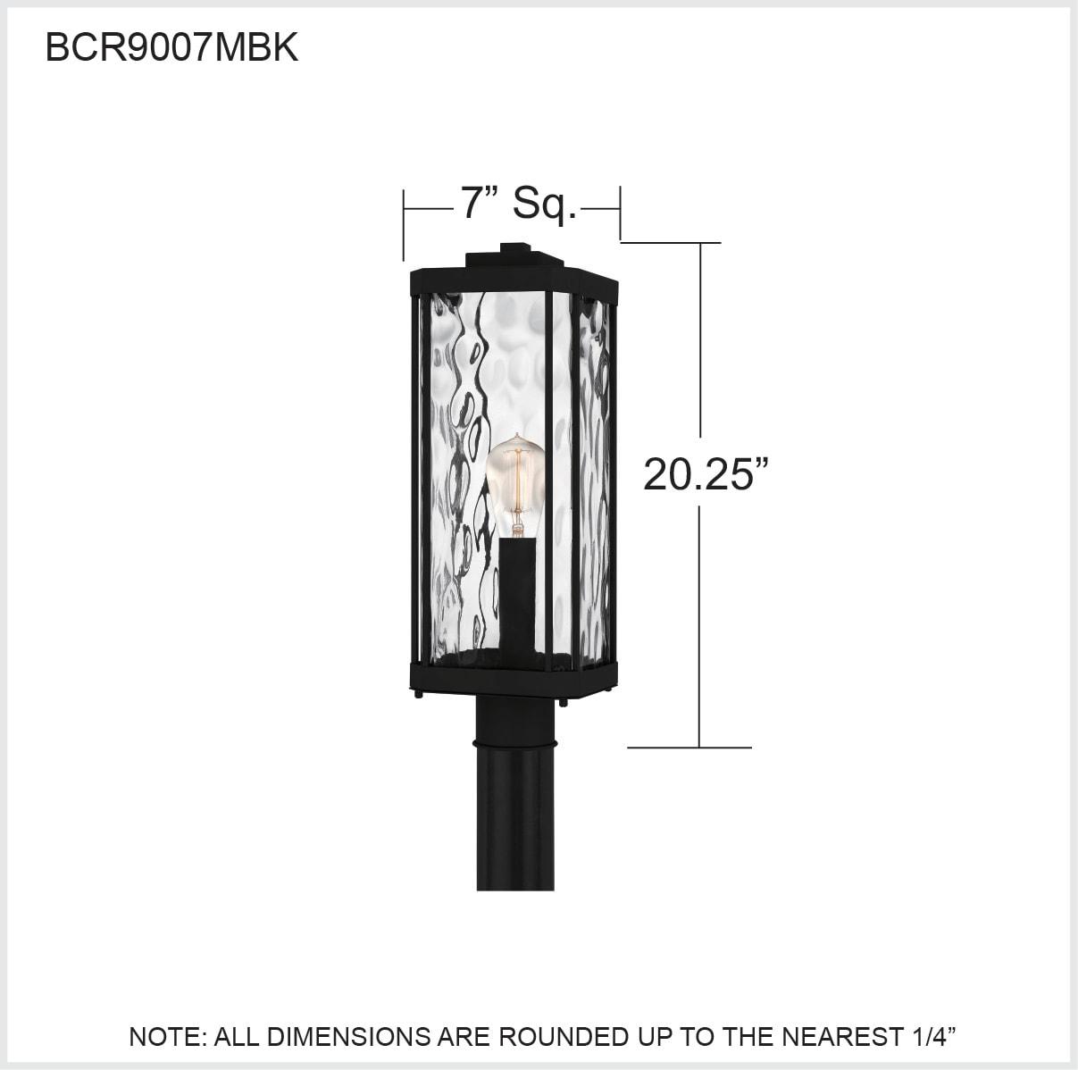 Matte Black Steel Outdoor Post Lantern with Clear Hammered Glass