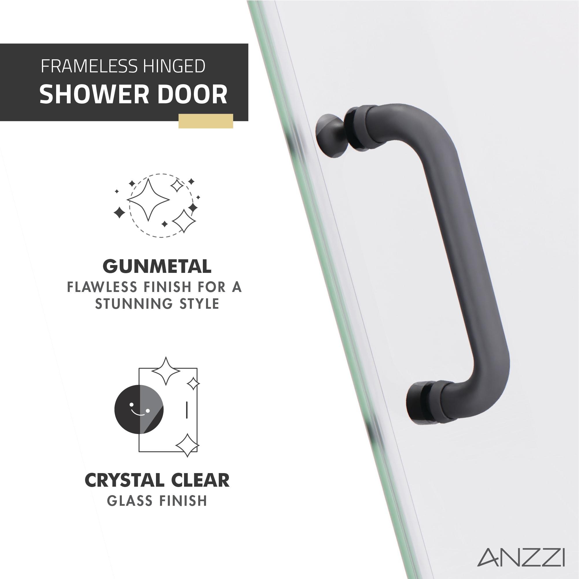 ANZZI SD-AZ09-02GB ANZZI Passion Series 30 In. X 72 In. Frameless Hinged Shower Door With Stainless Steel Handle In Gunmetal