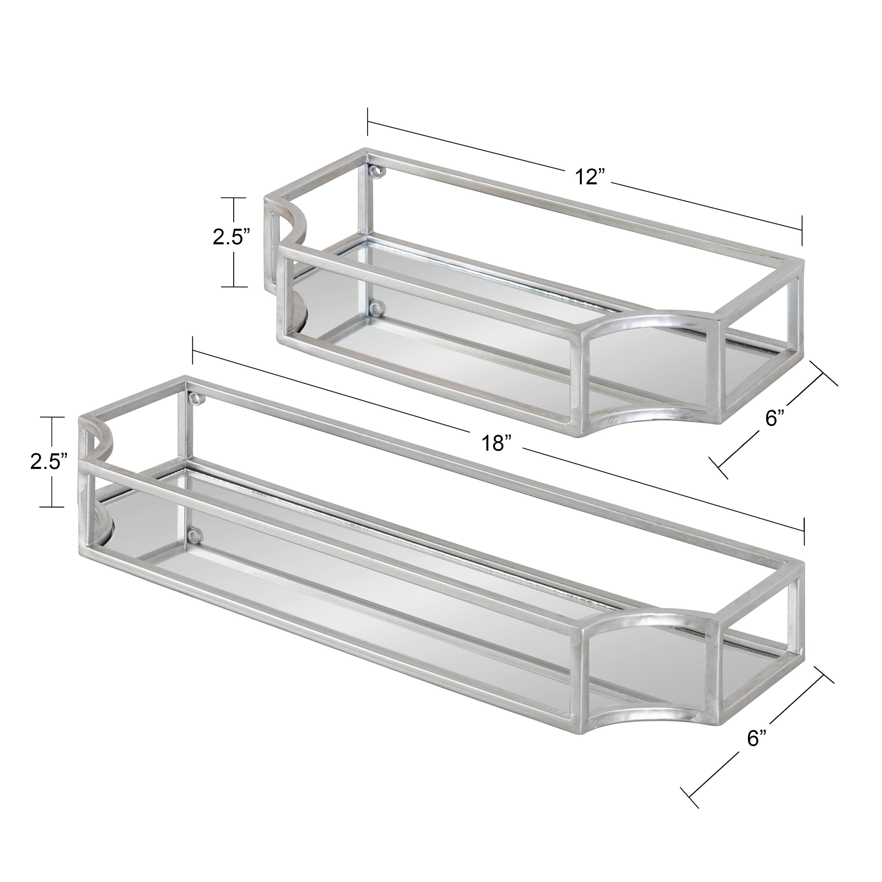 Kate & Laurel All Things Decor 2pc Ciel Metal Wall Shelf Set Silver - Geometric Design, Glass Surface, No Assembly Required