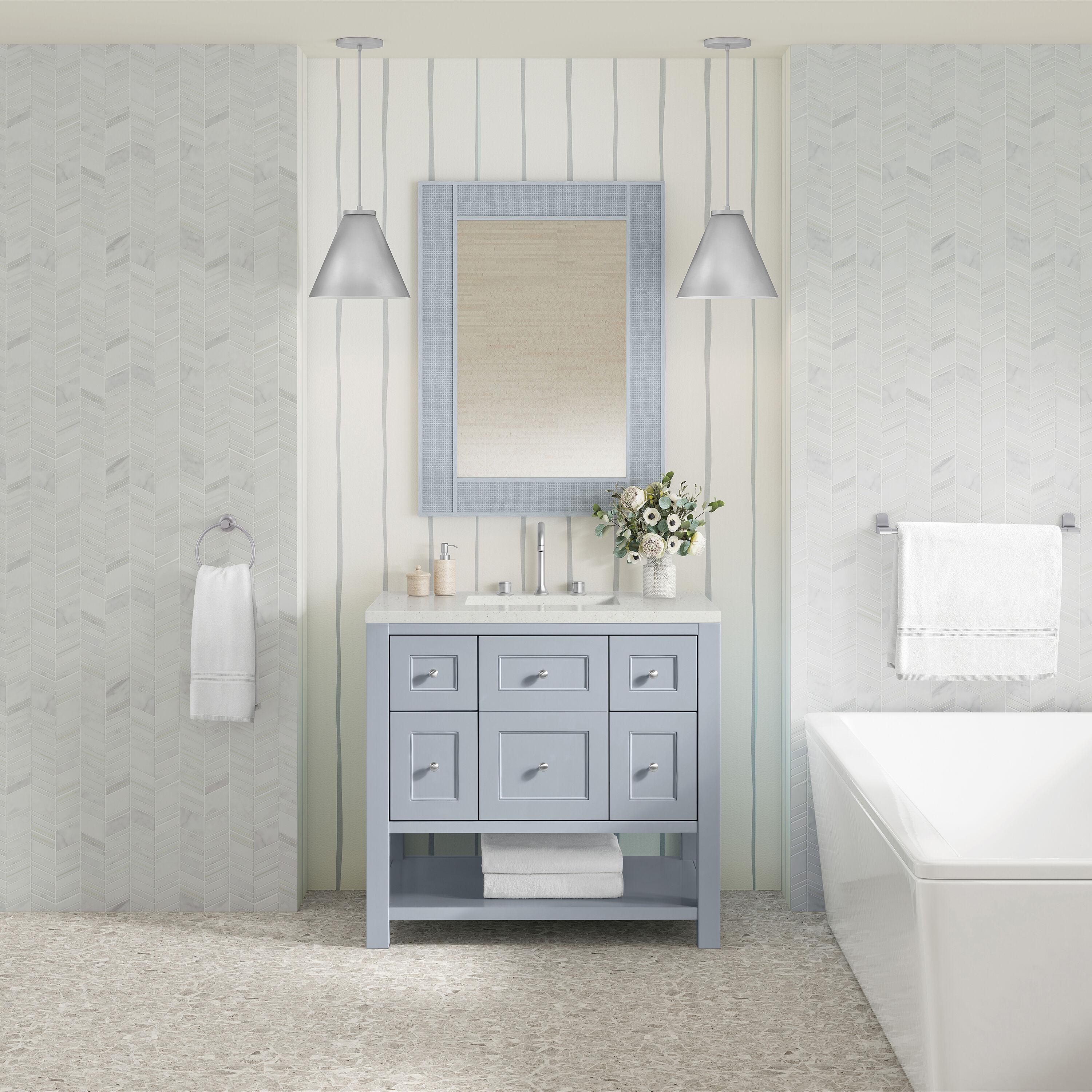 James Martin Vanities 330-V36-SRB-3LDL 36 in. Breckenridge Single Vanity with 3 cm Lime Delight Quartz Top, Serenity Blue