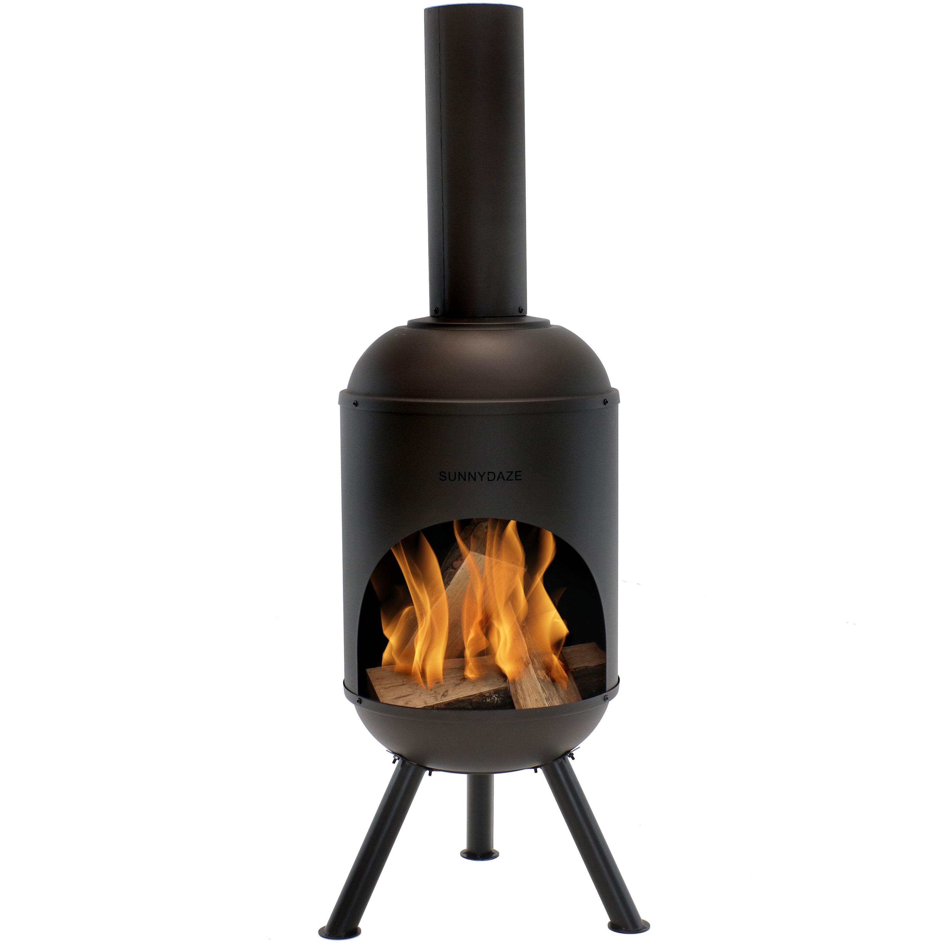 60" Heat-Resistant Black Finish Steel Wood-Burning Chiminea with Wood Grate