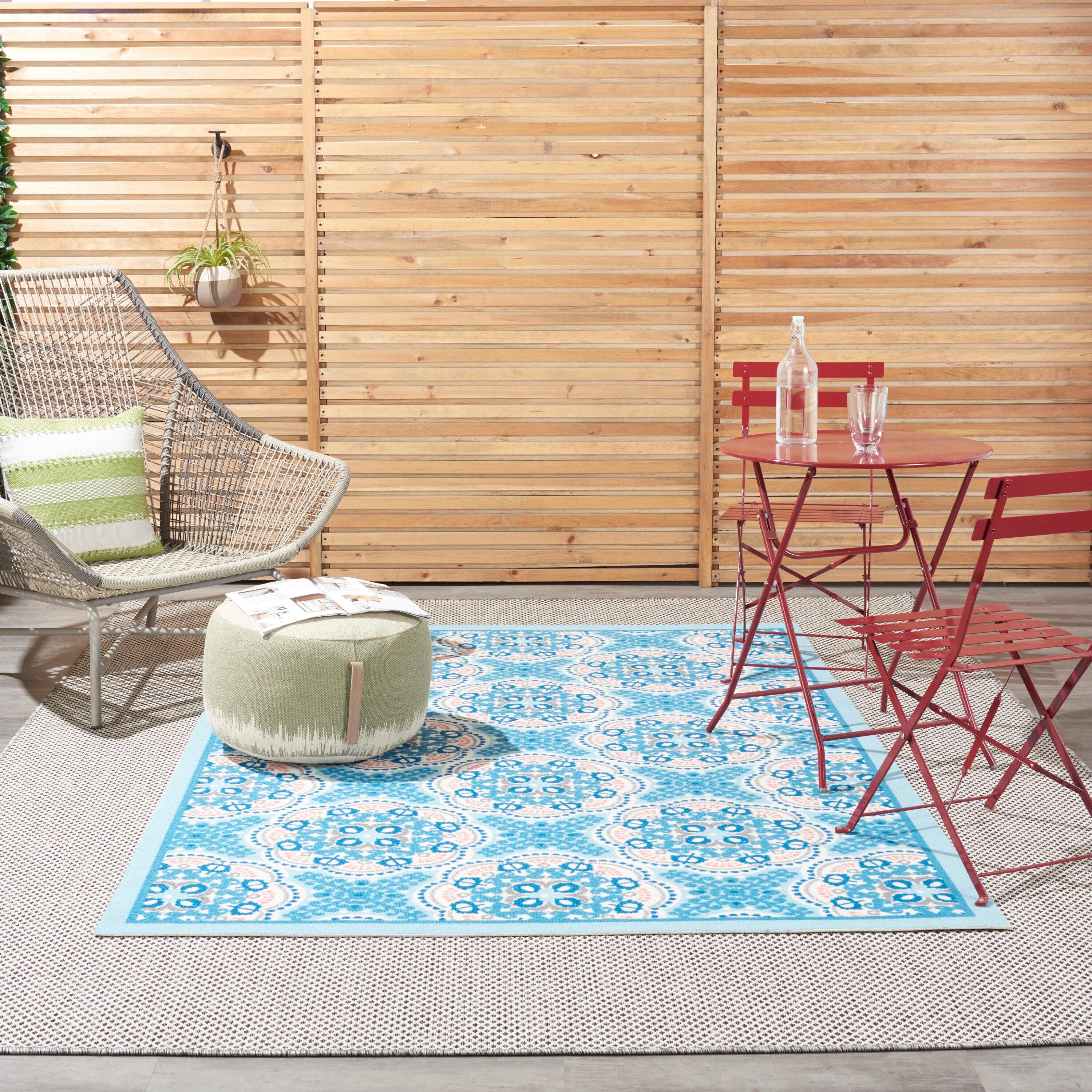 Floral Blue Outdoor Area Rug