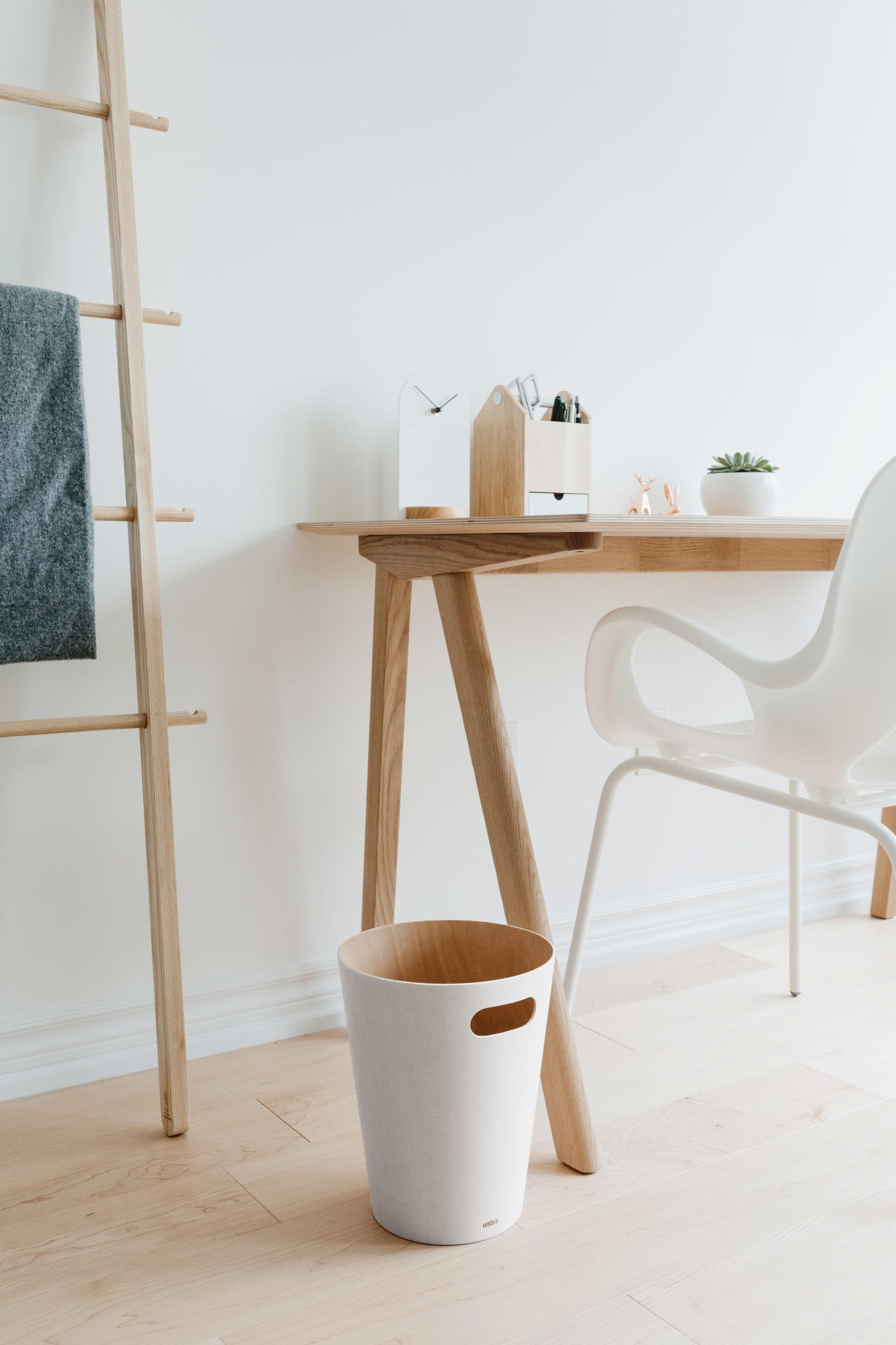 Umbra 2gal Woodrow Indoor Trash Can White: Small Bathroom & Bedroom Garbage Can, Plywood, Open Top, Spot Clean