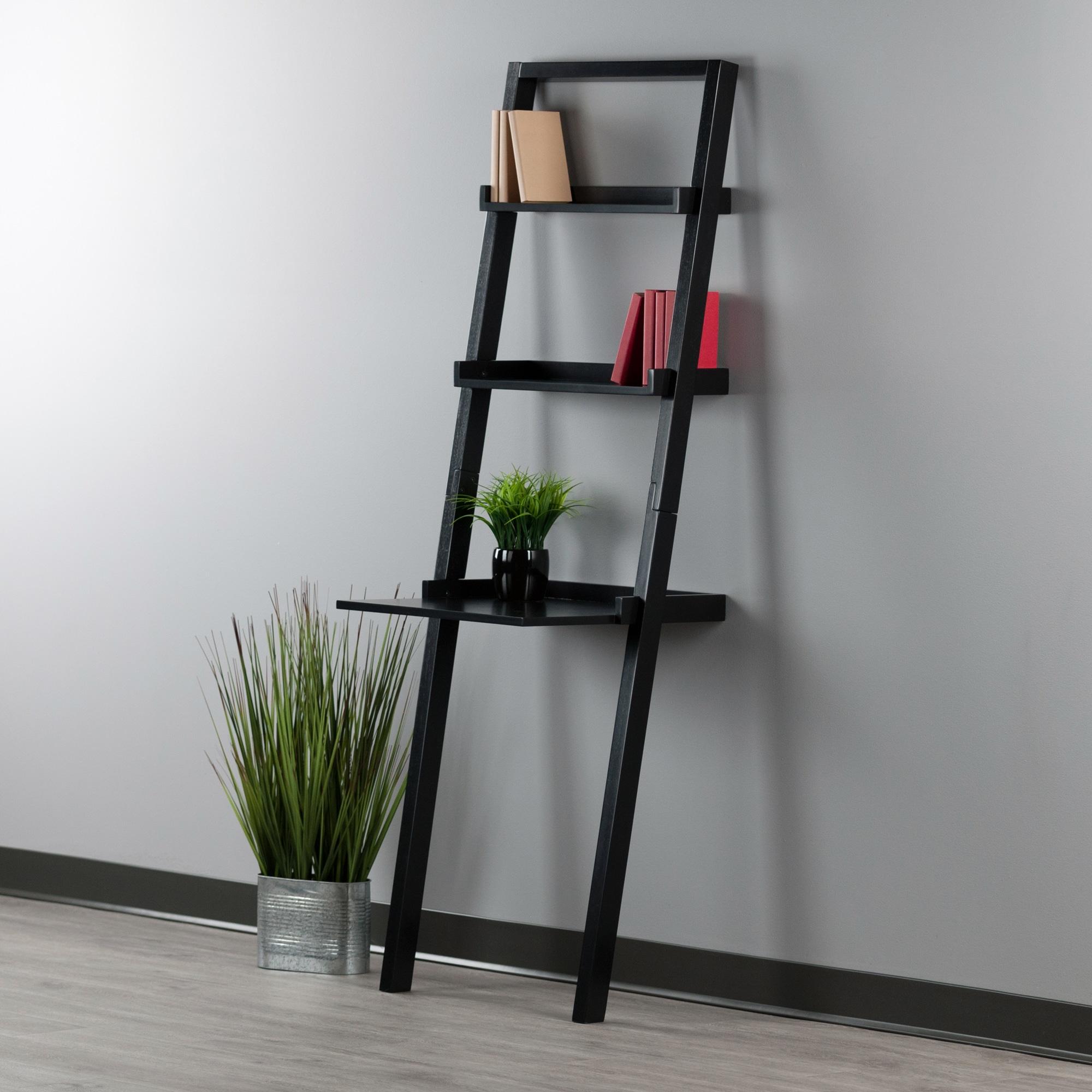 69.36" Bellamy Leaning Desk with 2 Shelves Black - Winsome: Traditional Style, Spot Clean, No Storage