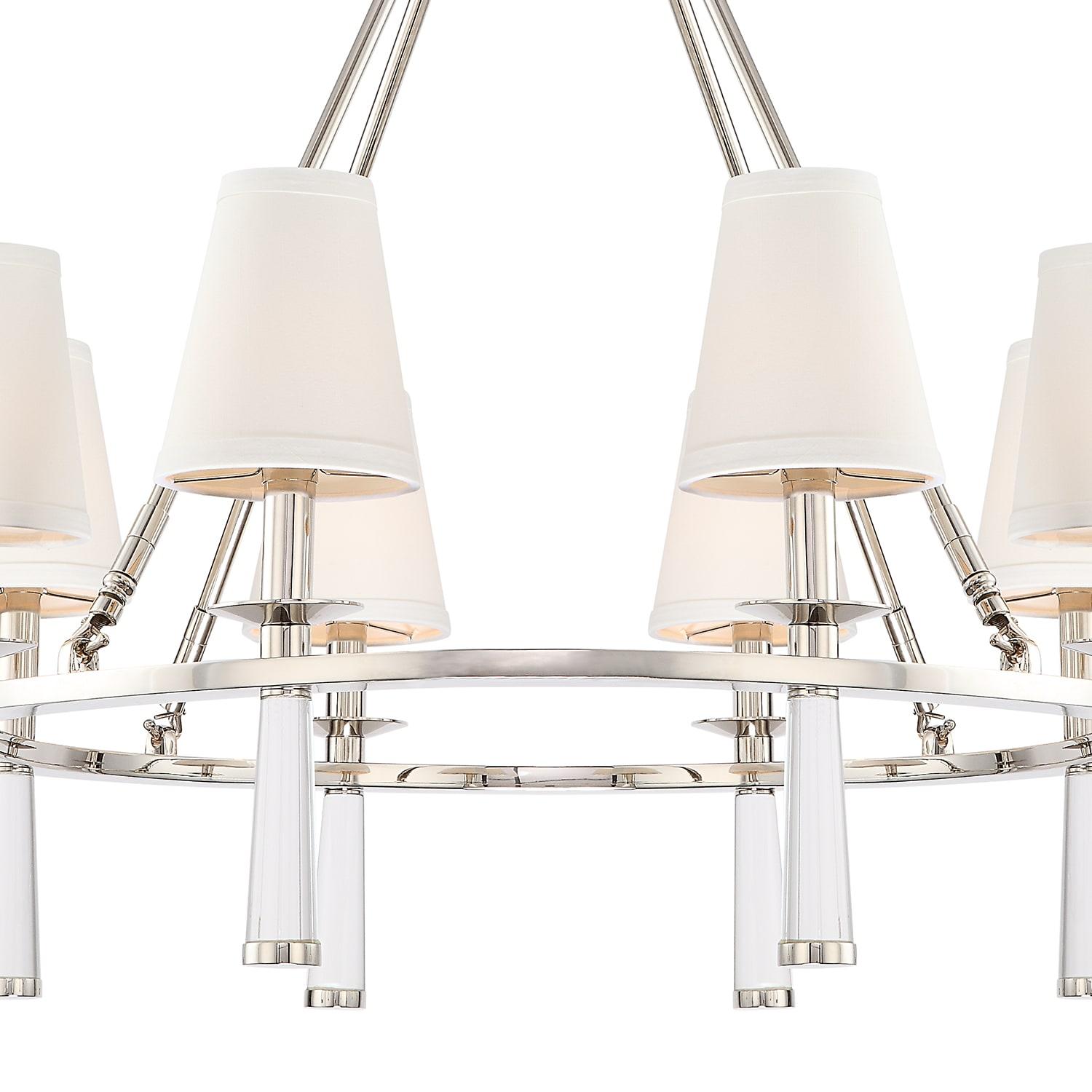Chic Polished Nickel 8-Light Chandelier with White Silk Drum Shade