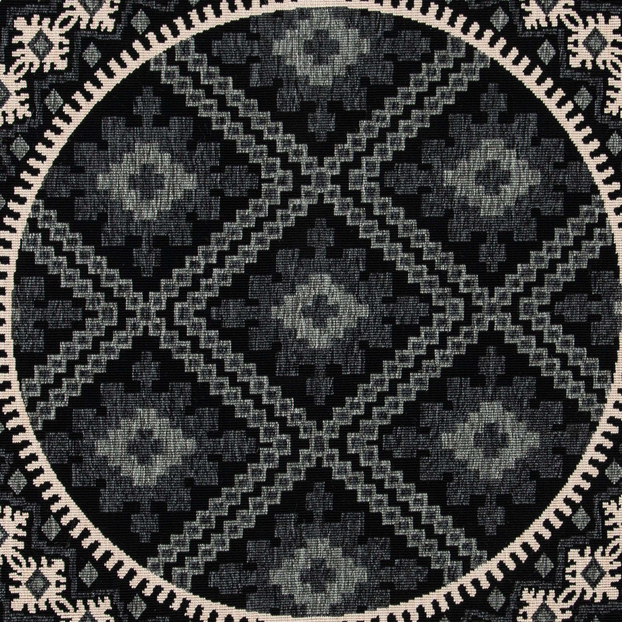 Veranda VER099 Power Loomed Indoor/Outdoor Area Rug - Black/Creme - 3' round - Safavieh.