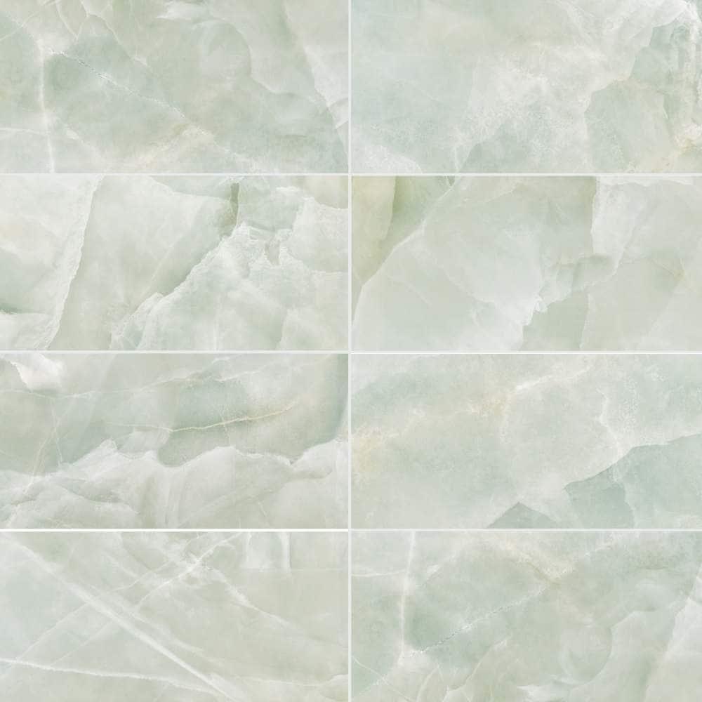The Tile Life Geo Lush Jade 12" x 24" Rectangle Glossy Porcelain Floor and Wall Tile - 4x4 Sample