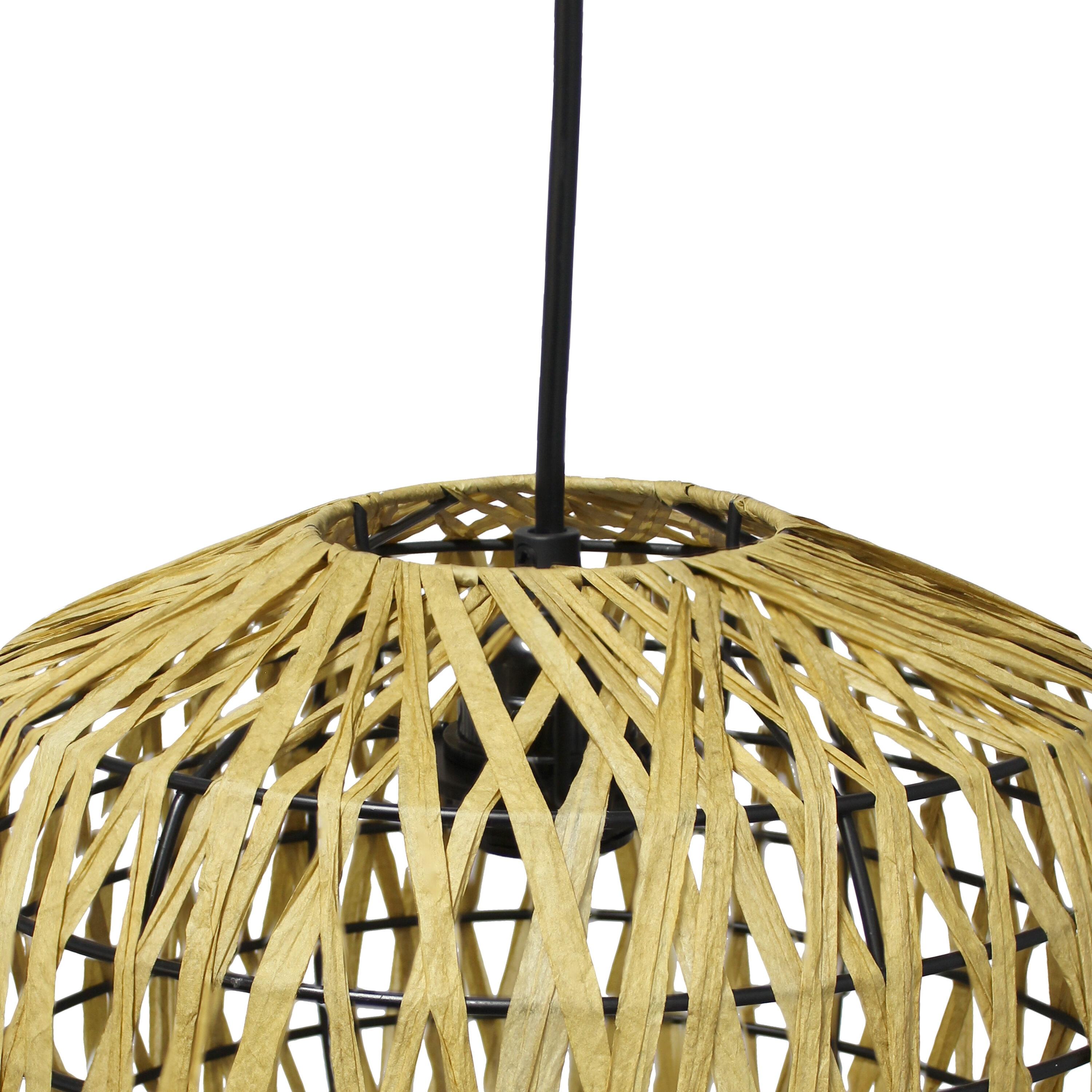 1-Light 11.38" Bohemian Farmhouse Coastal Woven Paper Shade Pendant Beige - Lalia Home: UL Listed, Adjustable Cord