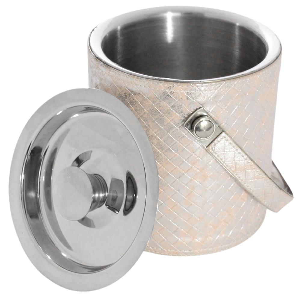 Sol Living 1.6 Qt. Double Wall Stainless Steel Ice Bucket Includes Tongs and Lid - Pink Leather