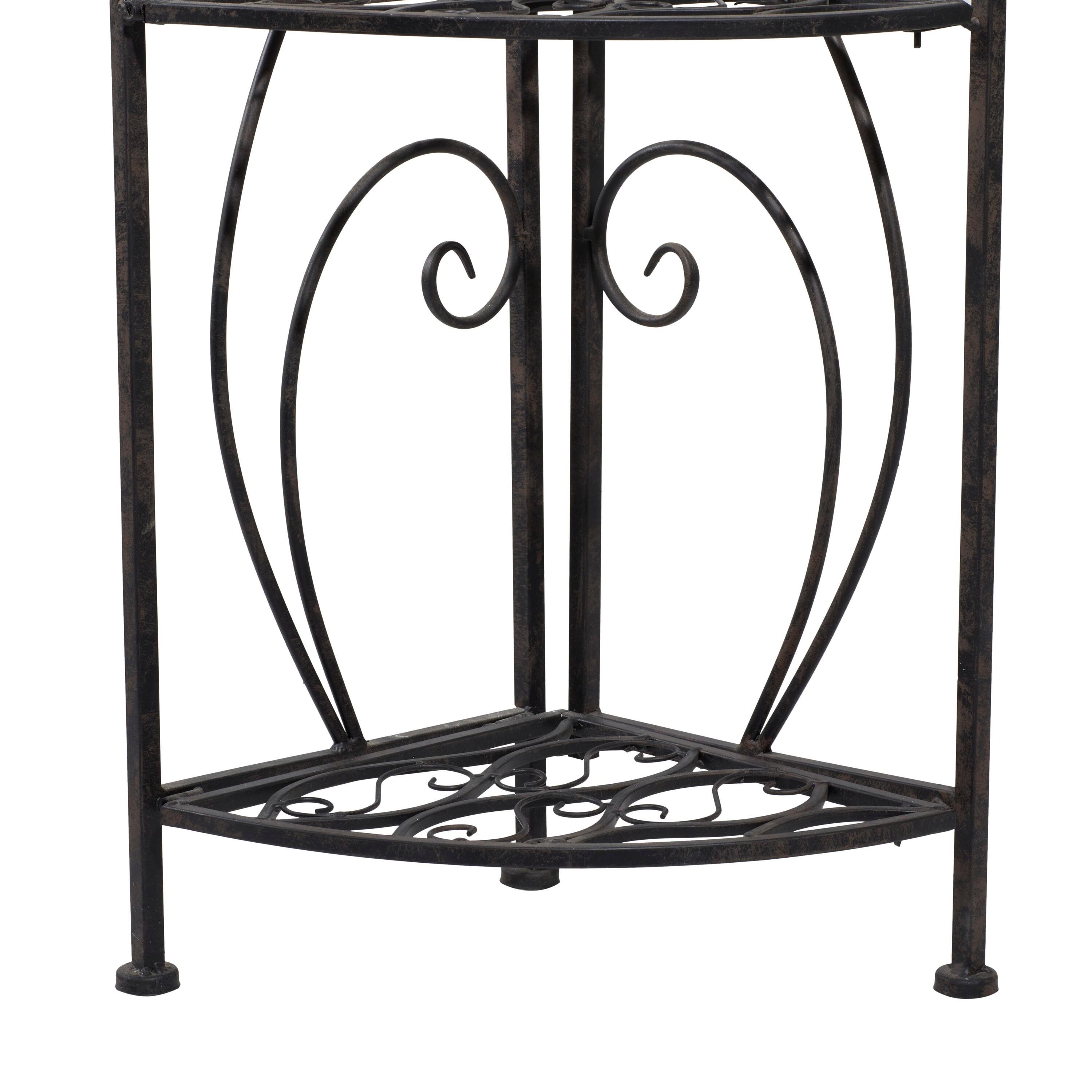 DecMode 17" x 60" Black Metal Scroll Indoor Outdoor Tall Folding 4 Shelves Bakers Rack, 1-Piece