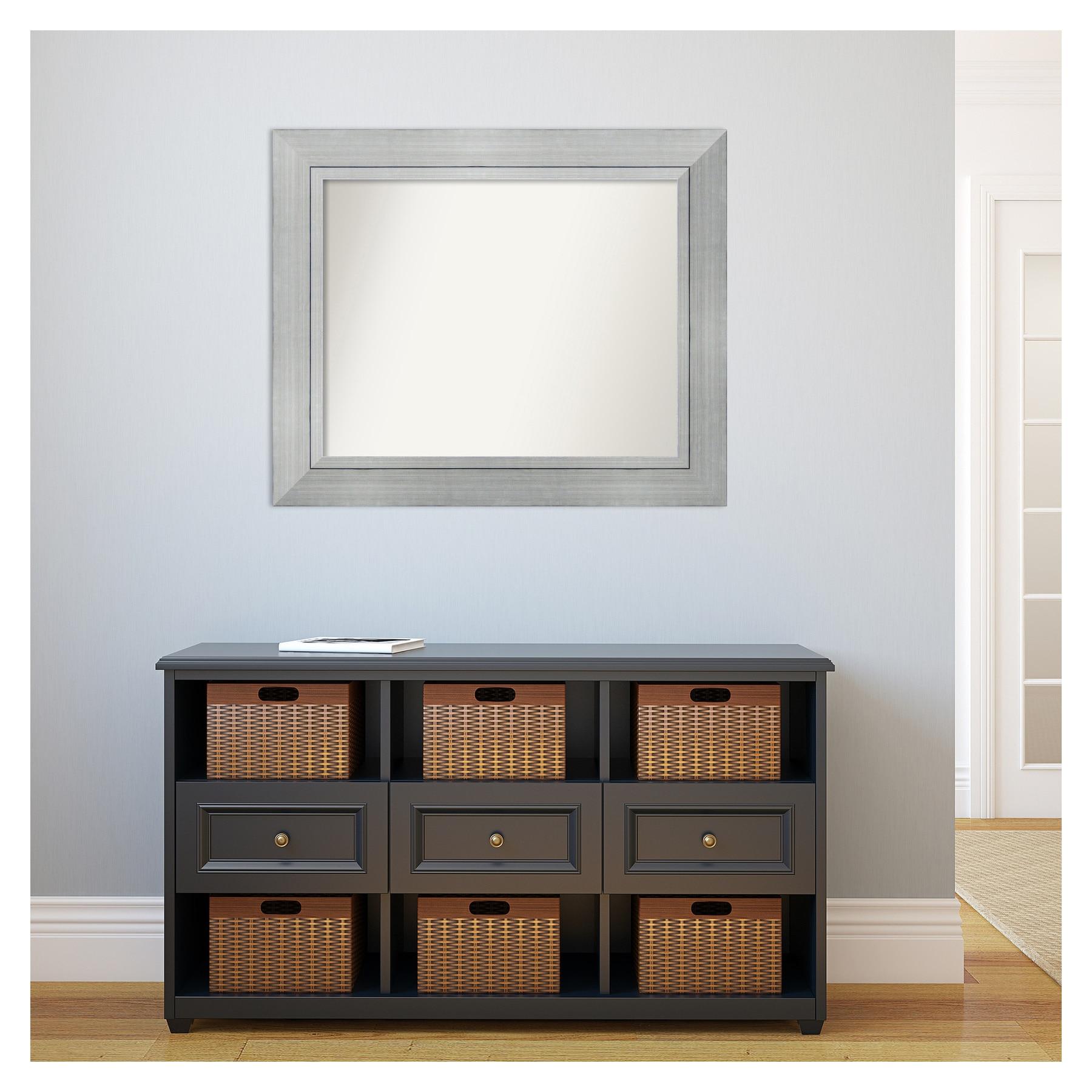 35" x 29" Non-Beveled Romano Silver Wood Wall Mirror - Amanti Art: Modern Rectangle, Includes Mounting Hardware