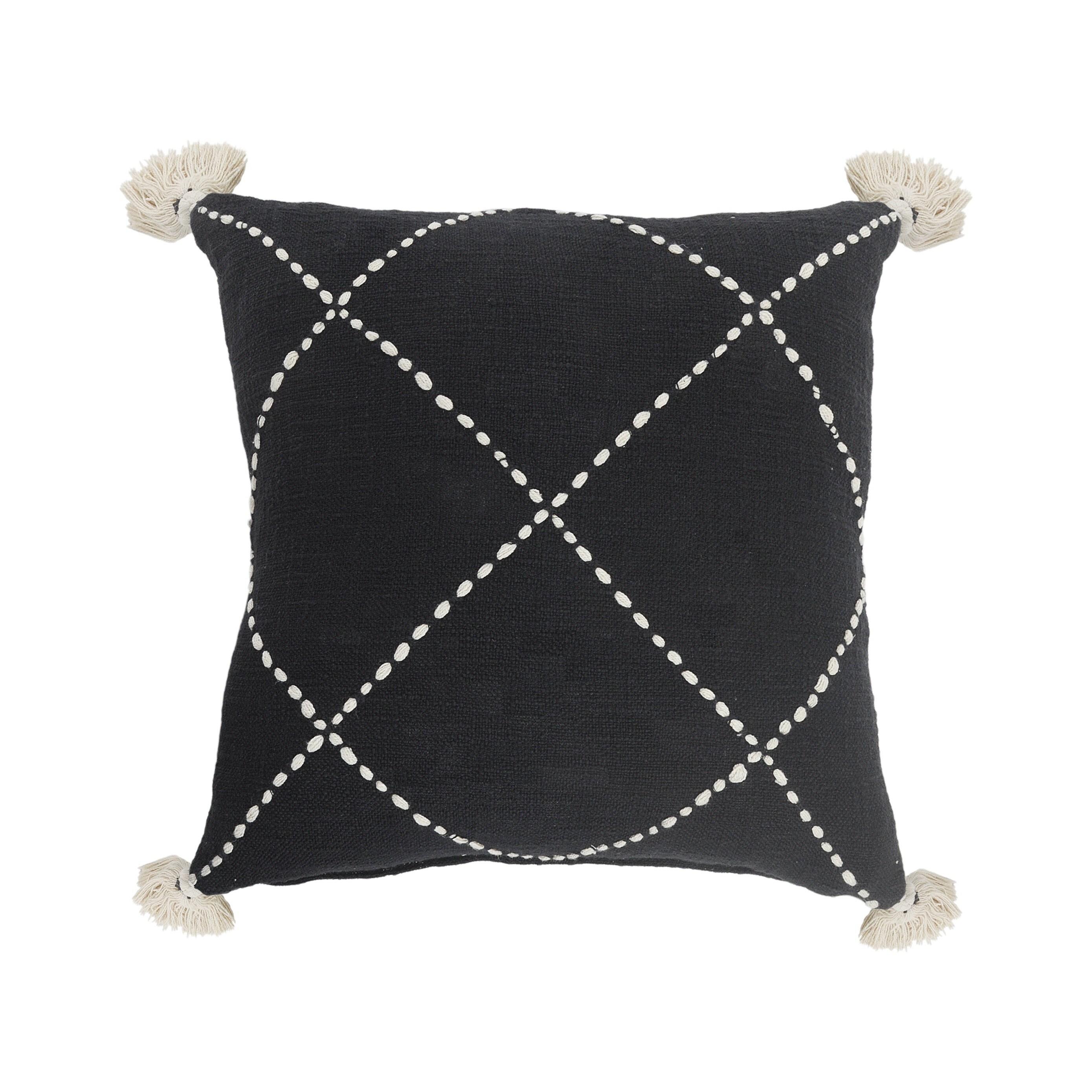 Ox Bay Geometric Black / White Crossed Circle Tassel Cozy Poly-Fill 20 in. X 20 in.